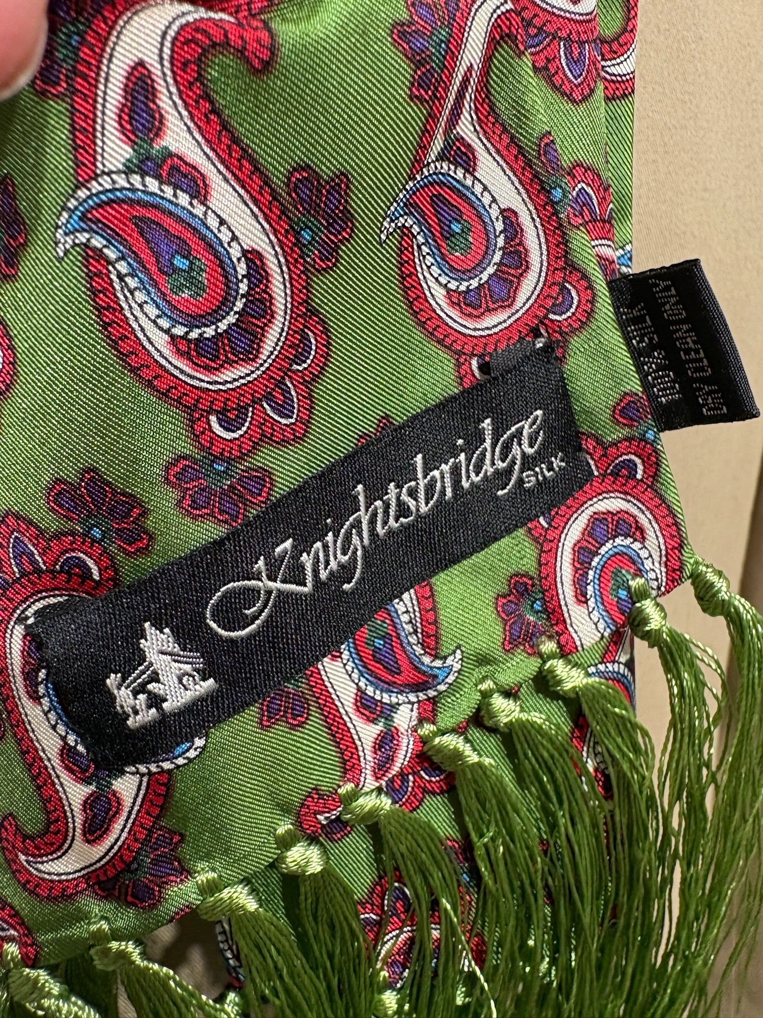 Knightsbridge Silk Scarf - Lime Green / Red - Paisley - Image 3