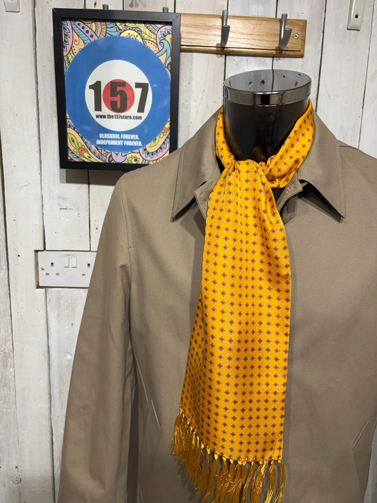 Knightsbridge Silk Scarf - Mustard / Red - Diamond