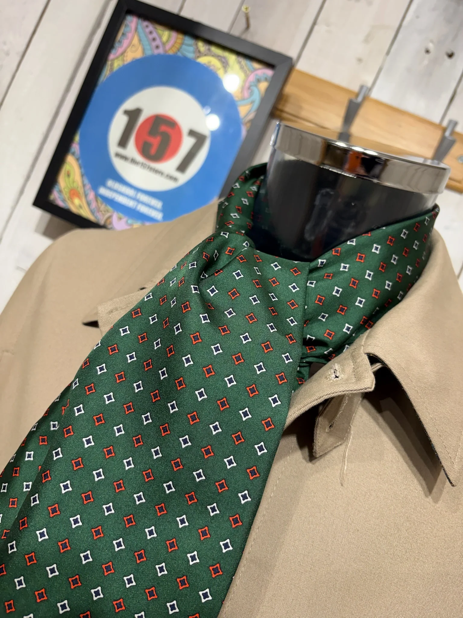 Knightsbridge Silk Scarf - Racing Green - Red Diamond - Image 2