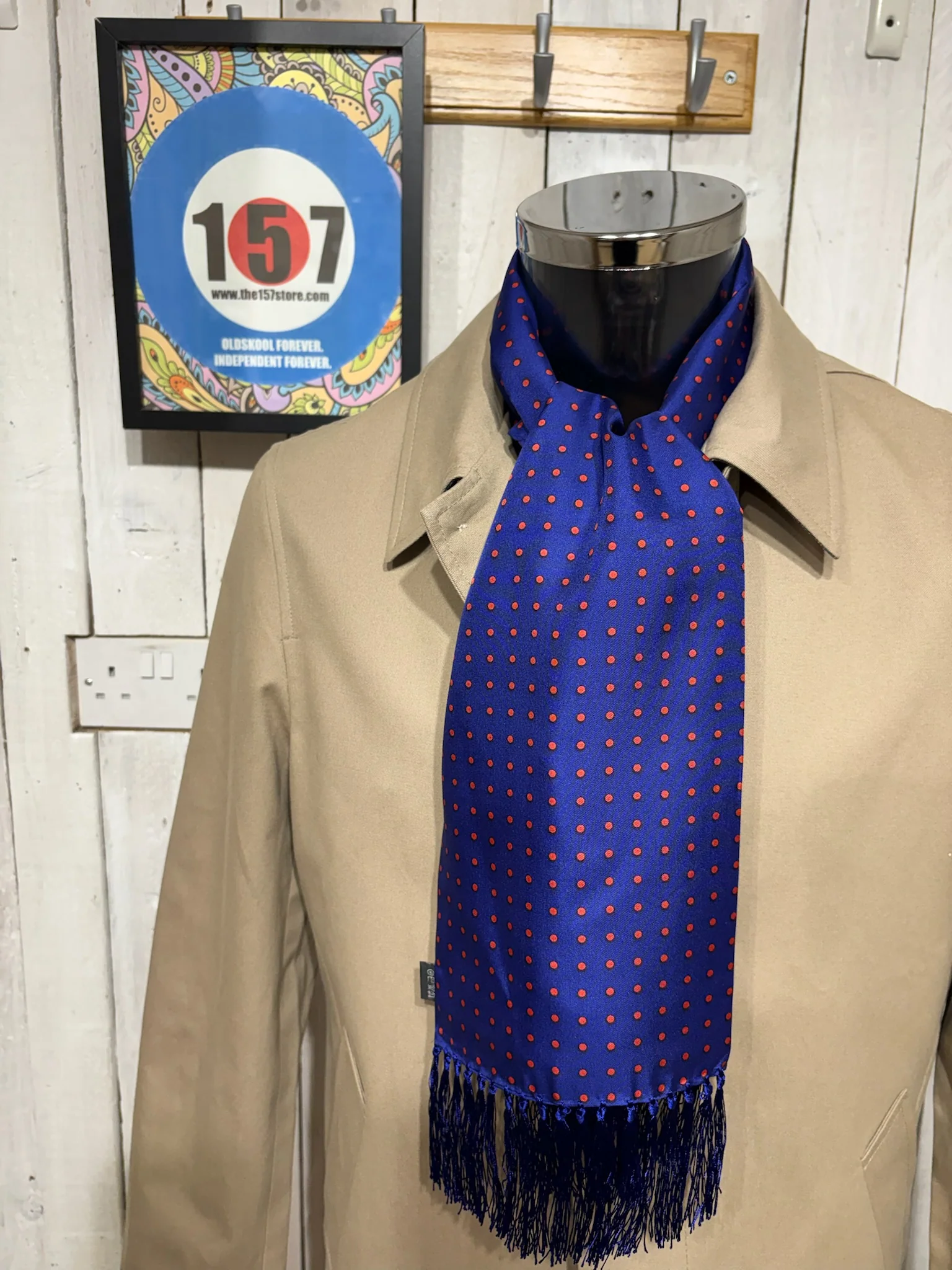Knightsbridge Silk Scarf - Royal Blue / Red Polka Dot