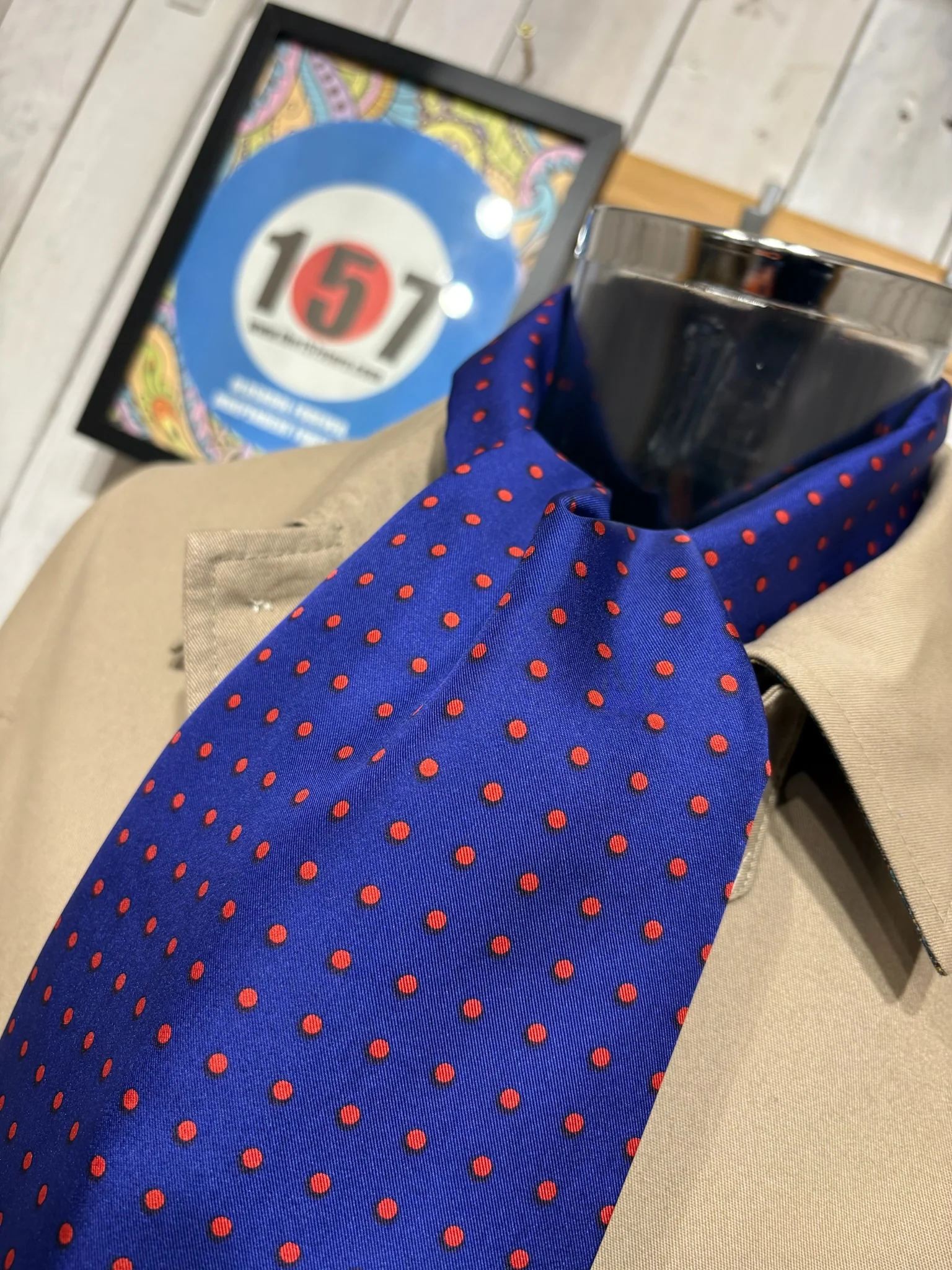 Knightsbridge Silk Scarf - Royal Blue / Red Polka Dot - Image 2