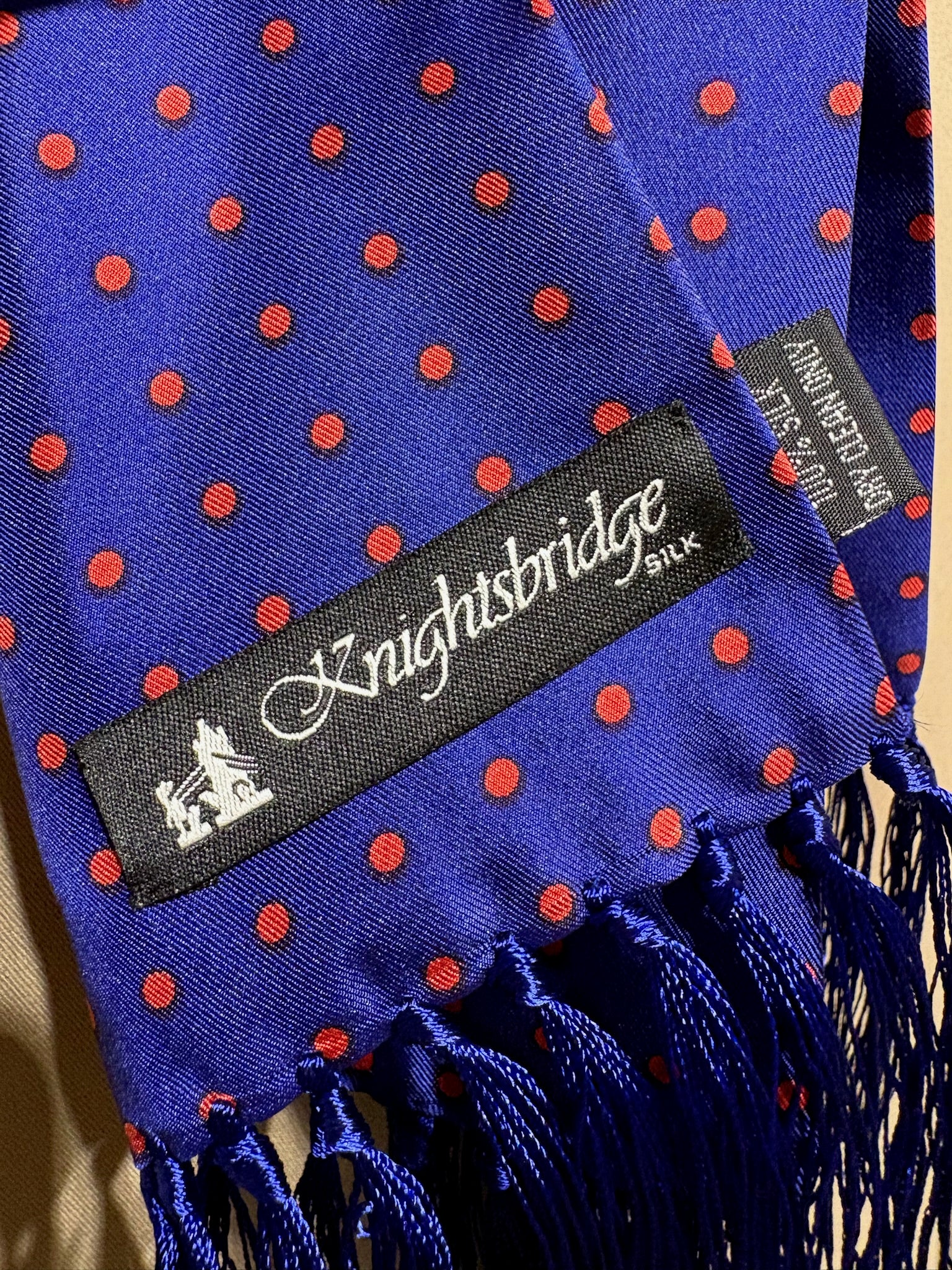 Knightsbridge Silk Scarf - Royal Blue / Red Polka Dot - Image 3