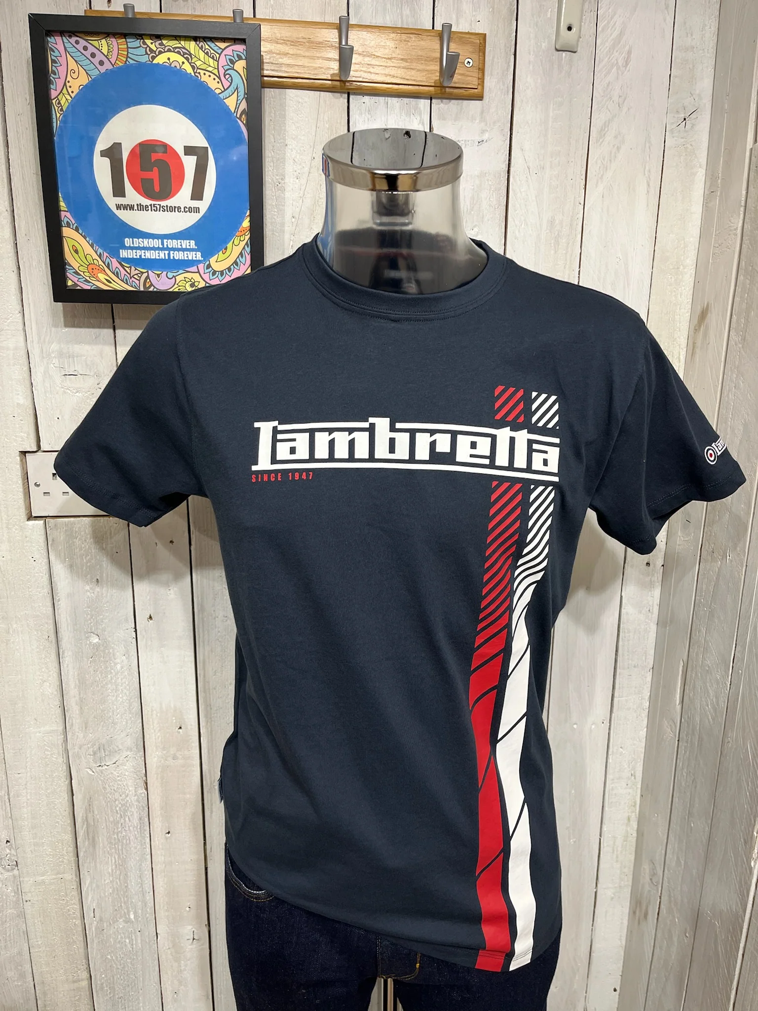 Lambretta Fade Racing Stripe Tee - Navy/ Red/ White