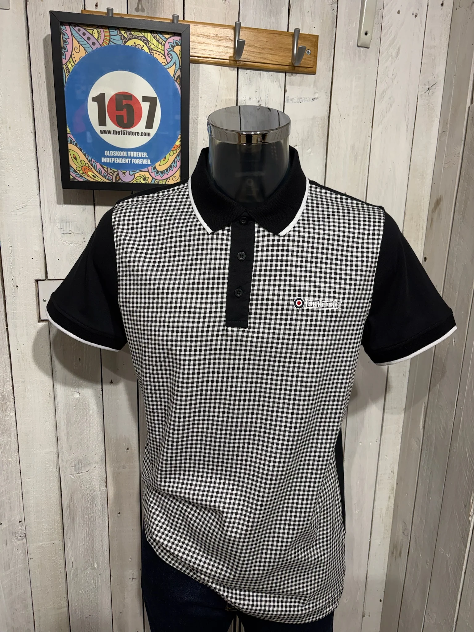 Lambretta Gingham AOP Polo - Black (Ska Two Tone)