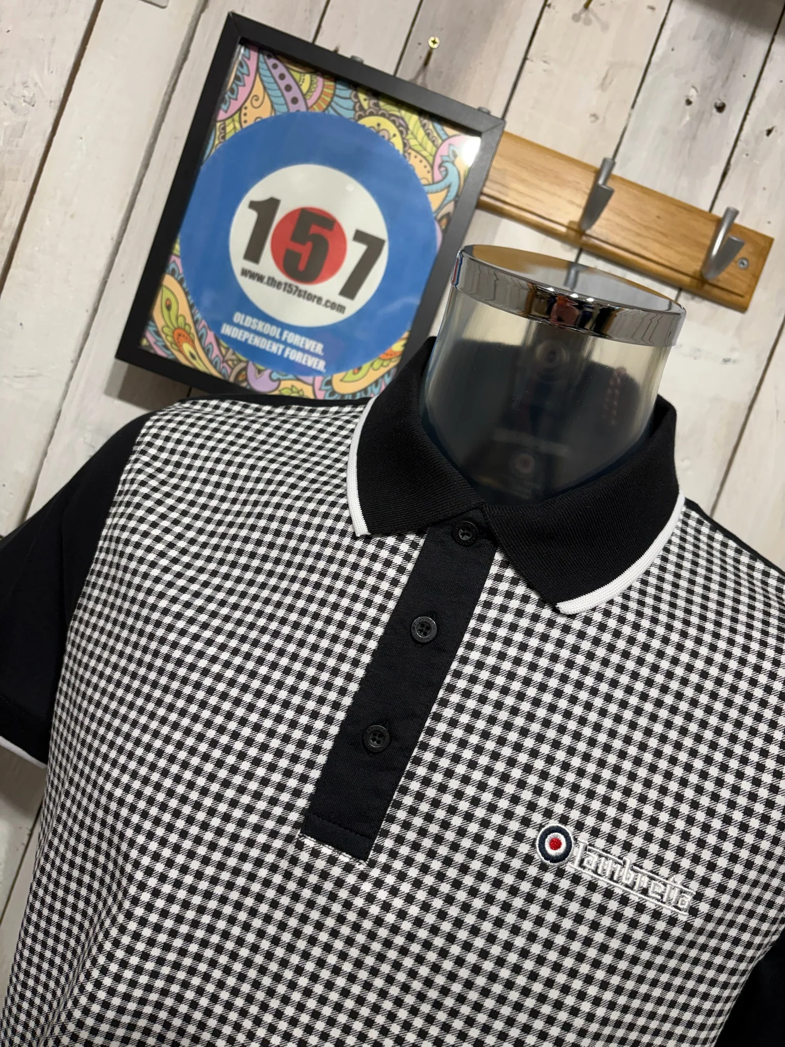 Lambretta Gingham AOP Polo - Black (Ska Two Tone) - Image 2