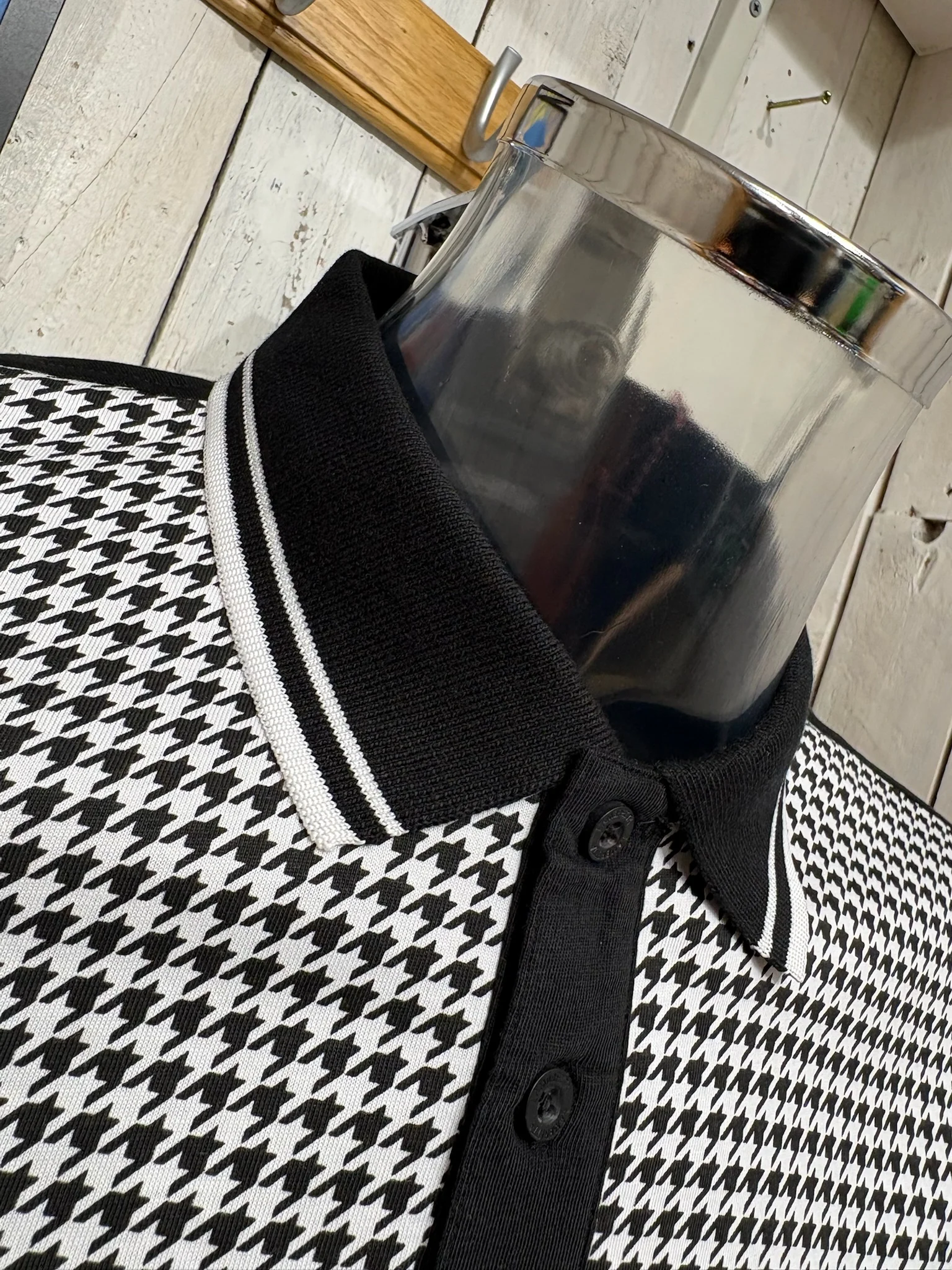 Lambretta Houndstooth Polo - Black/White - Image 3