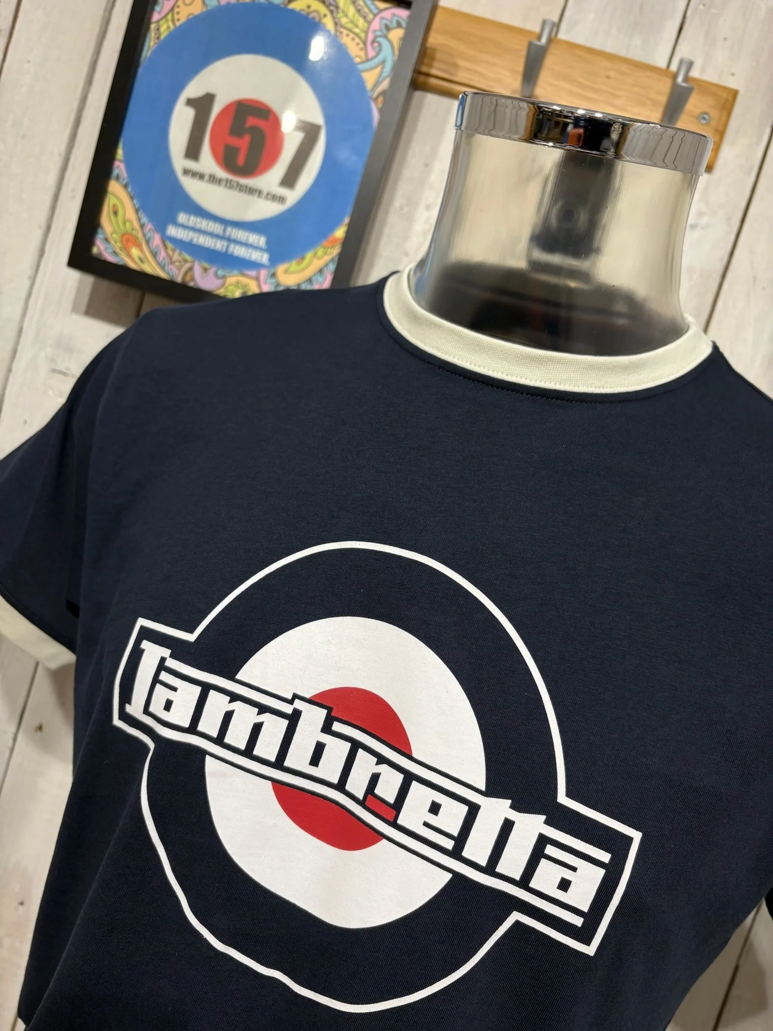 Lambretta Logo Ringer Tee - Dark Navy/Silver - Image 2