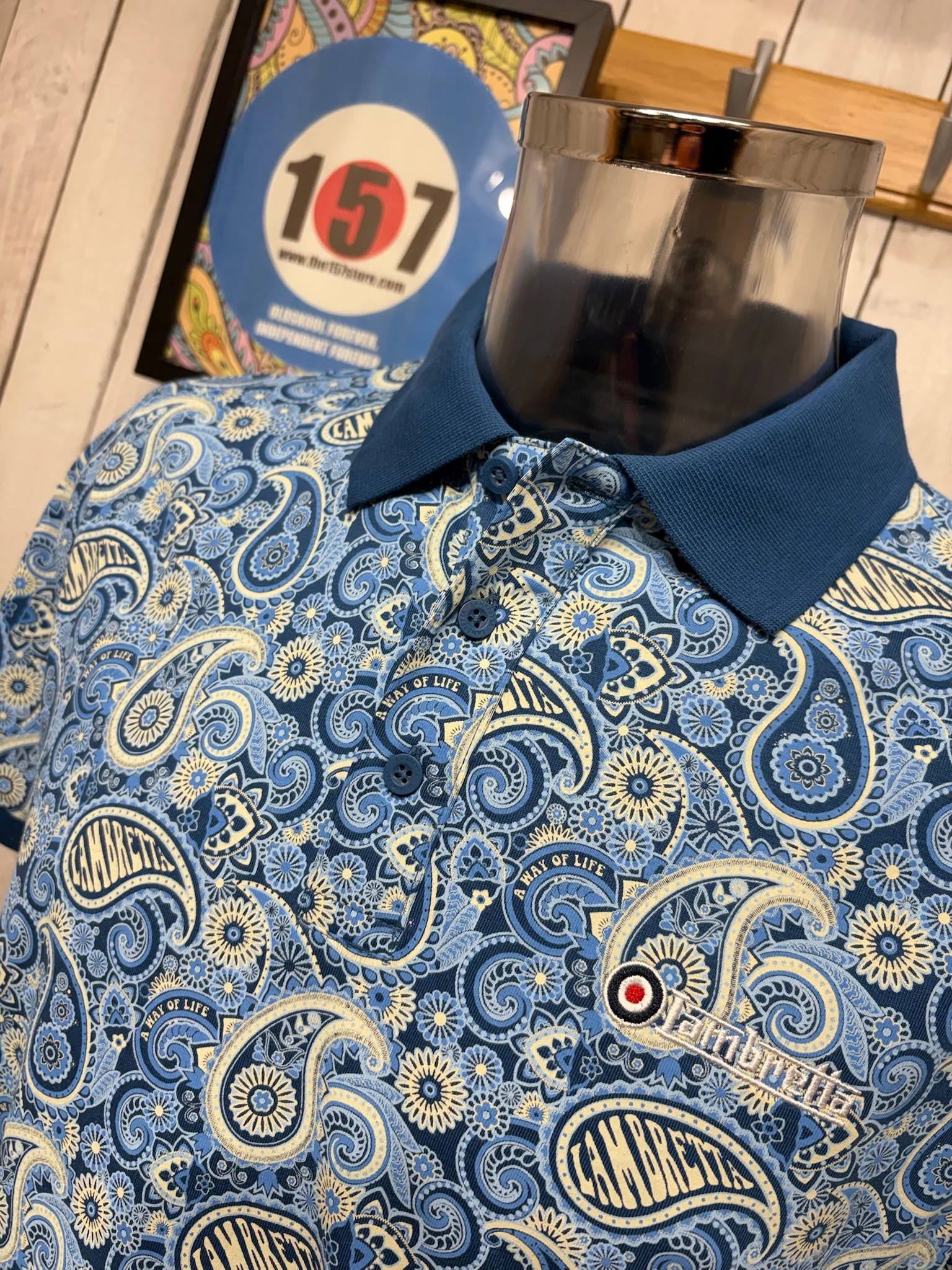 Lambretta Paisley Brand Polo - Dark Blue / Wood Ash - Image 2
