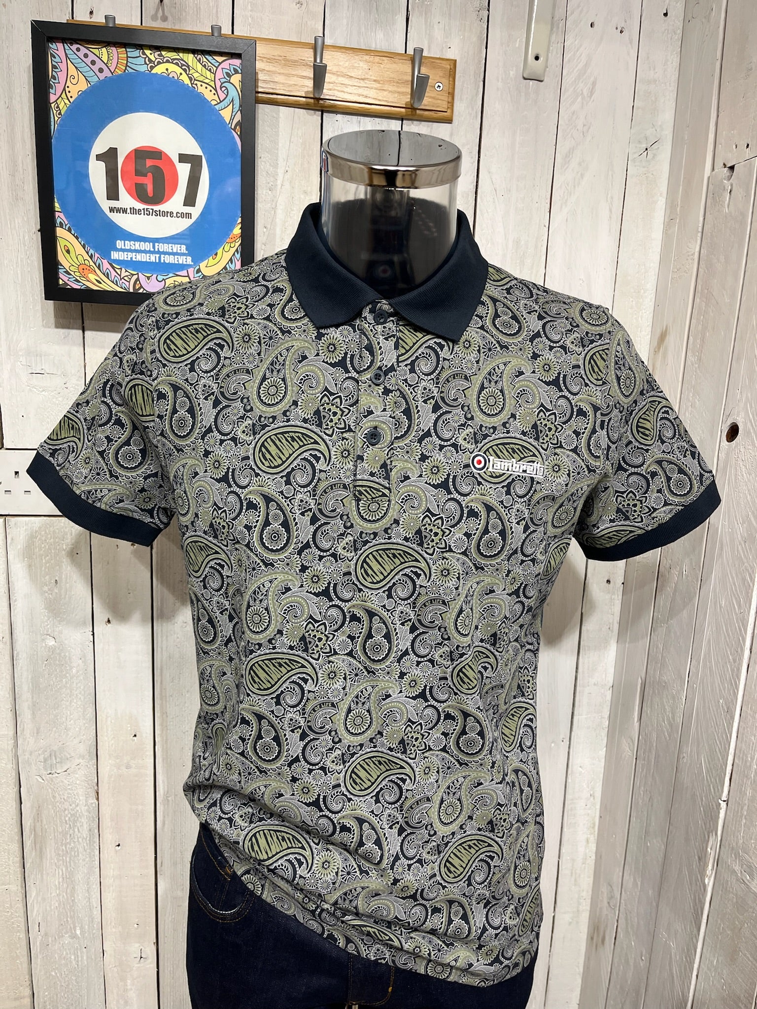 Lambretta Paisley Brand Polo - Navy Grey