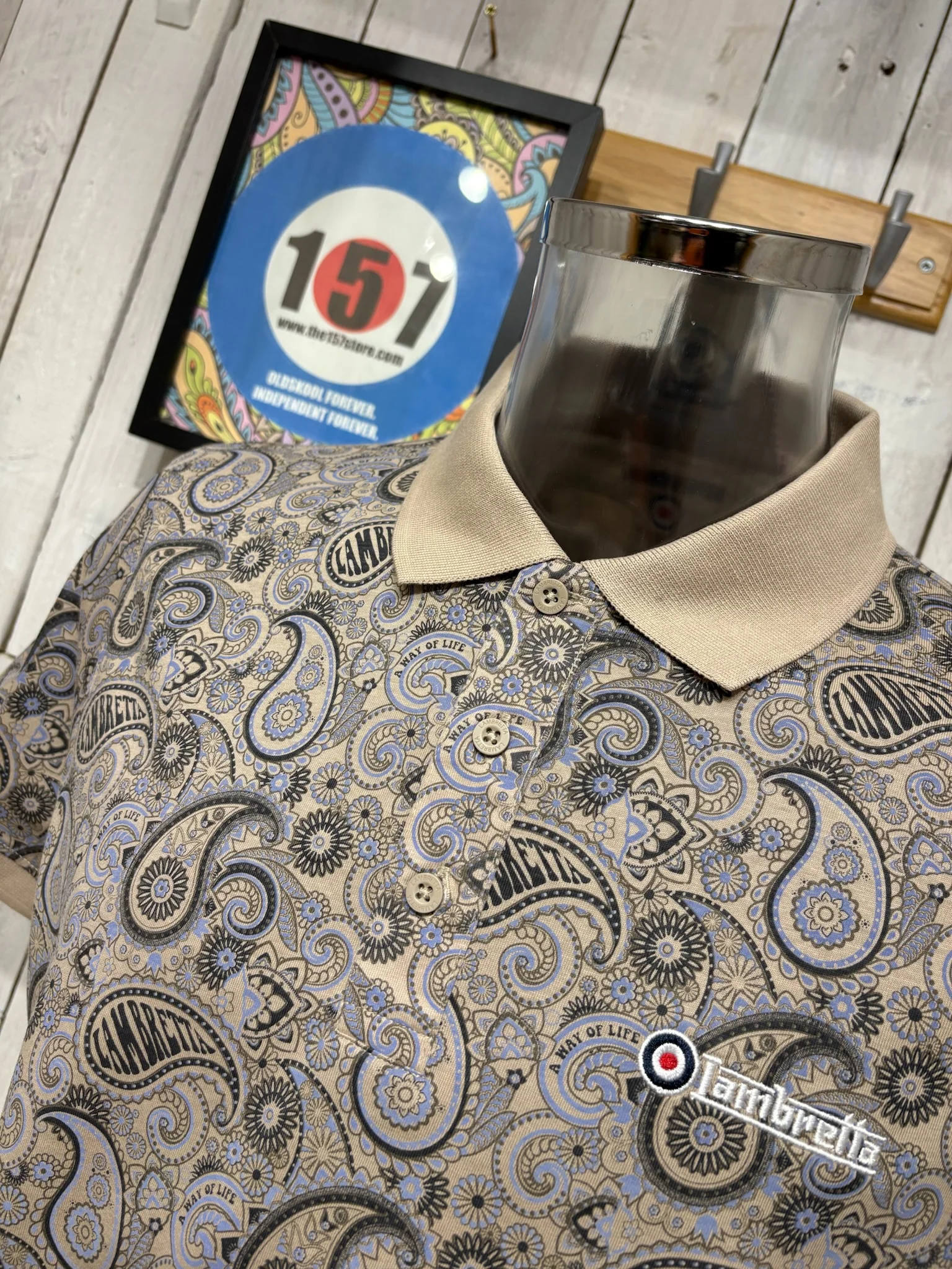 Lambretta Paisley Brand Polo - Stone - Image 2