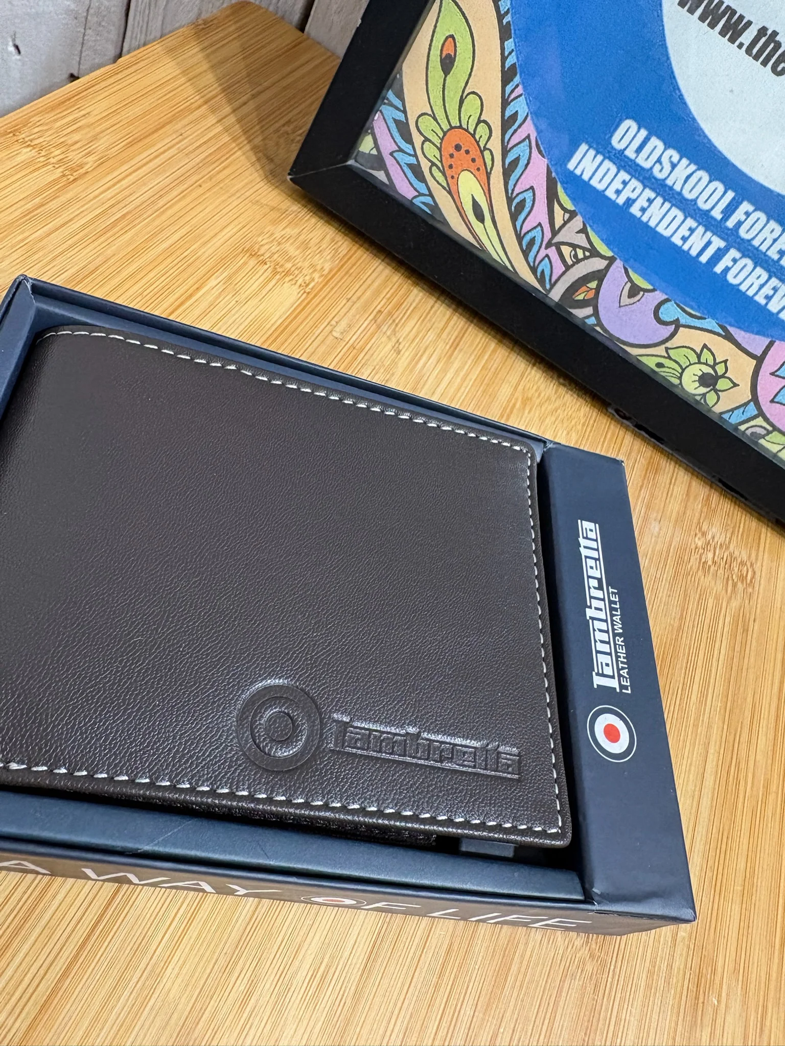 Lambretta RFID Protected Wallet - Embossed Leather Dark Brown