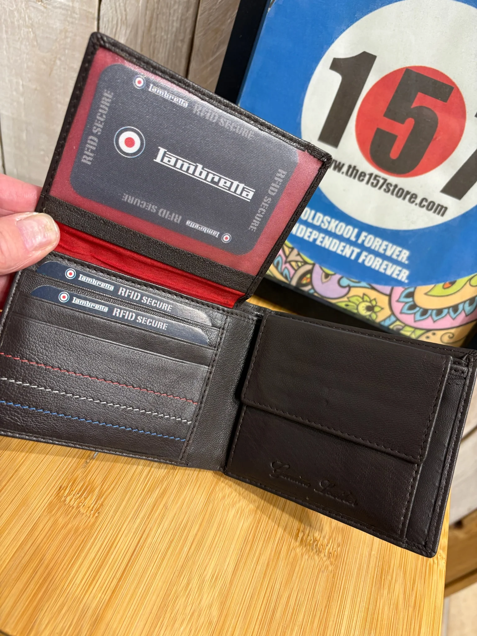 Lambretta RFID Protected Wallet - Embossed Leather Dark Brown - Image 6
