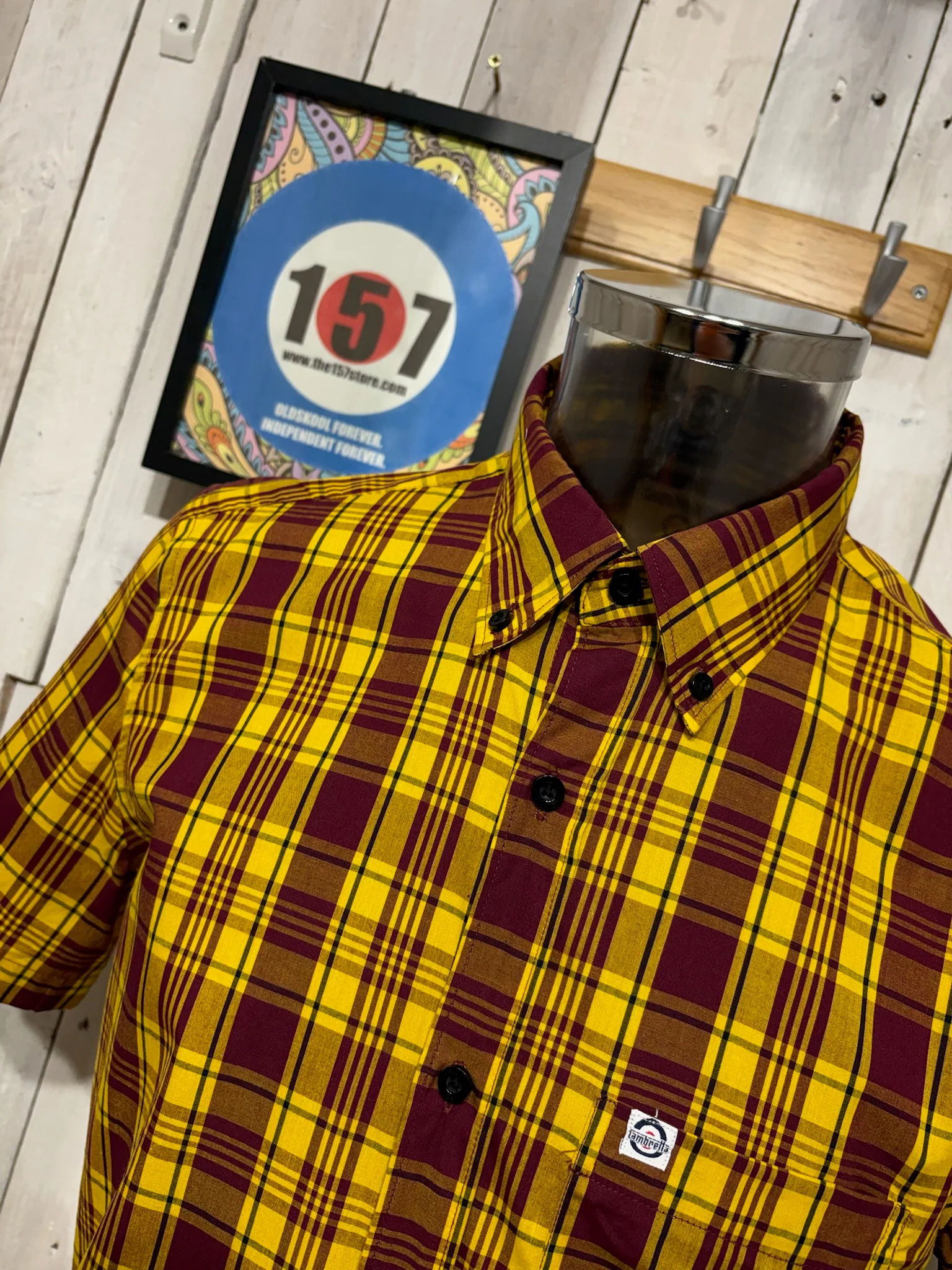 Lambretta Short Sleeve Check Shirt - Burgundy / Gold - Image 2