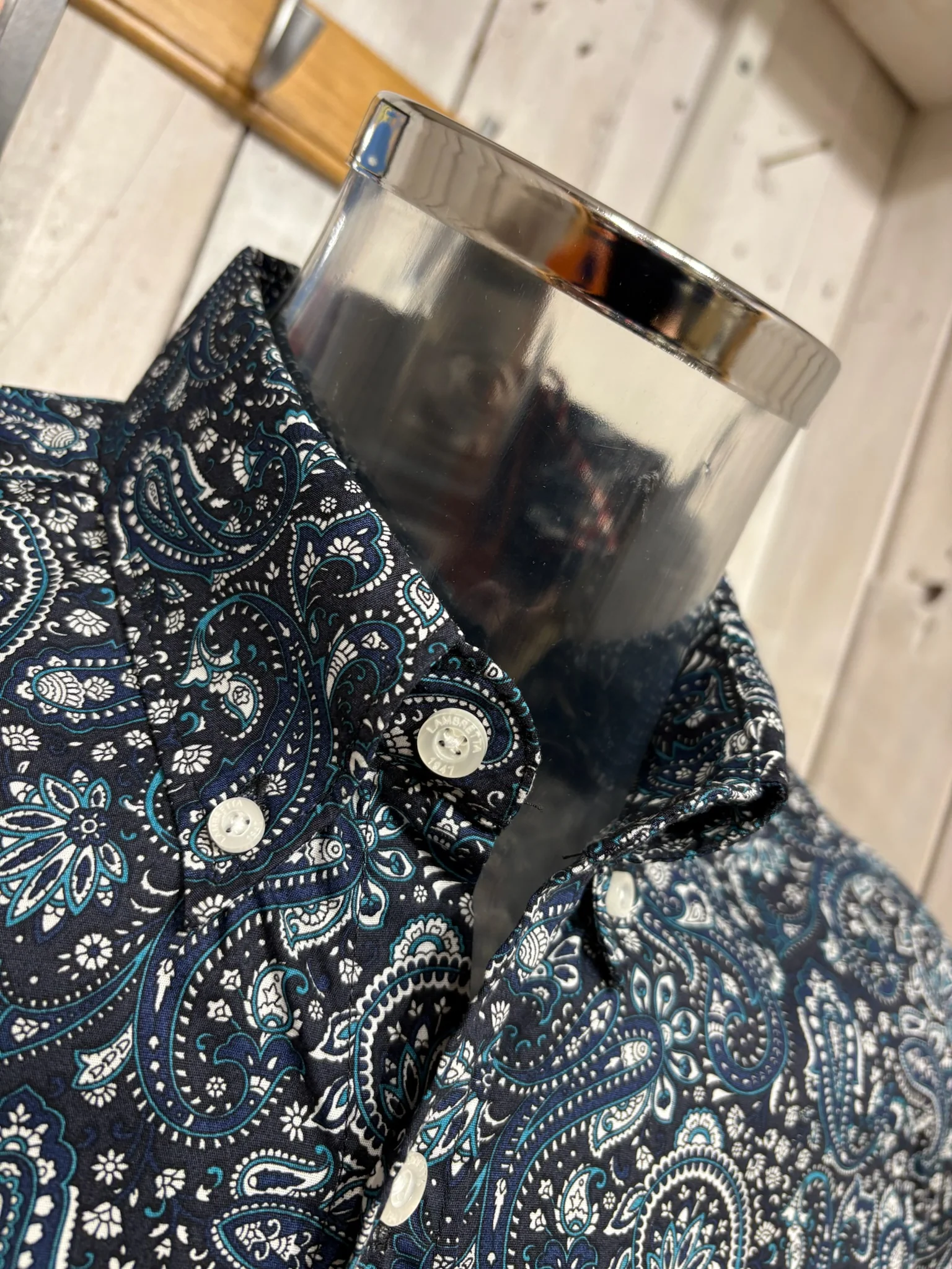 Lambretta Short Sleeve Paisley Shirt - Black / Grey / Blue