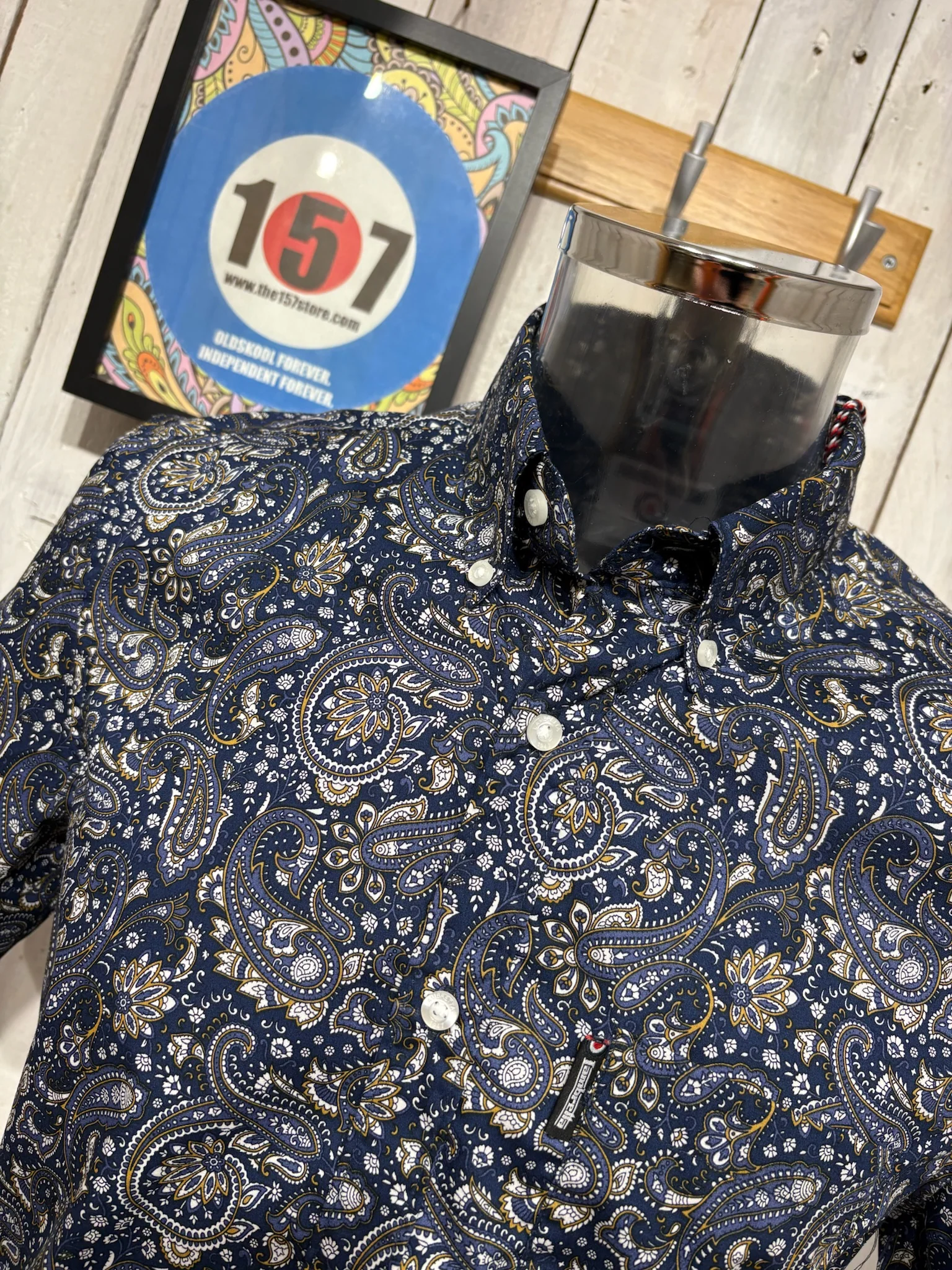 Lambretta Short Sleeve Paisley Shirt - Navy - Image 3