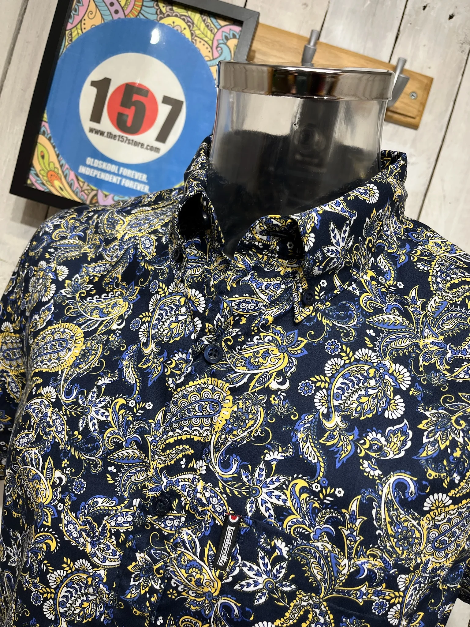 Lambretta Short Sleeve Paisley Shirt - Navy / White - Image 2