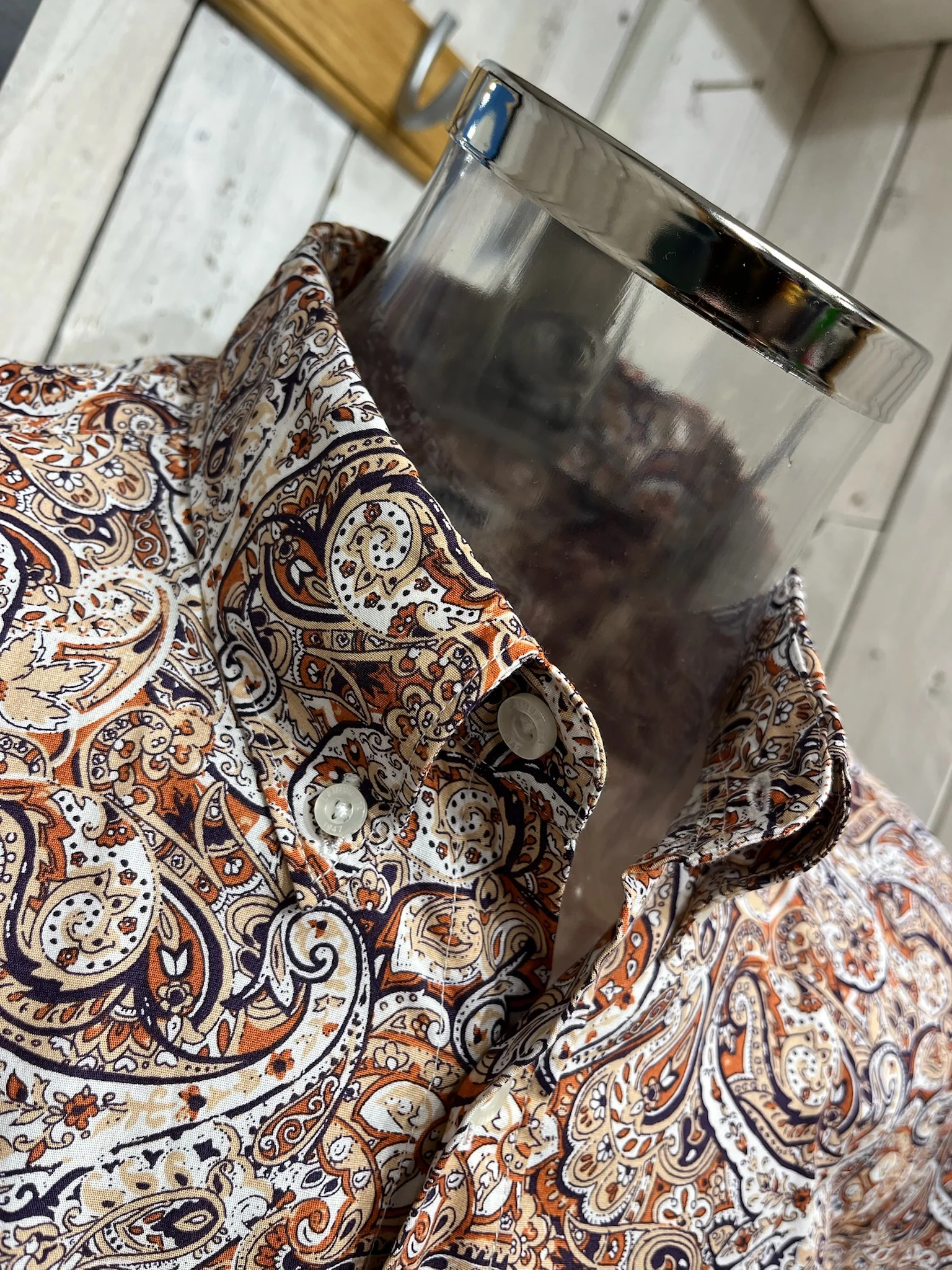 Lambretta Short Sleeve Paisley Shirt - Rust / White - Image 3