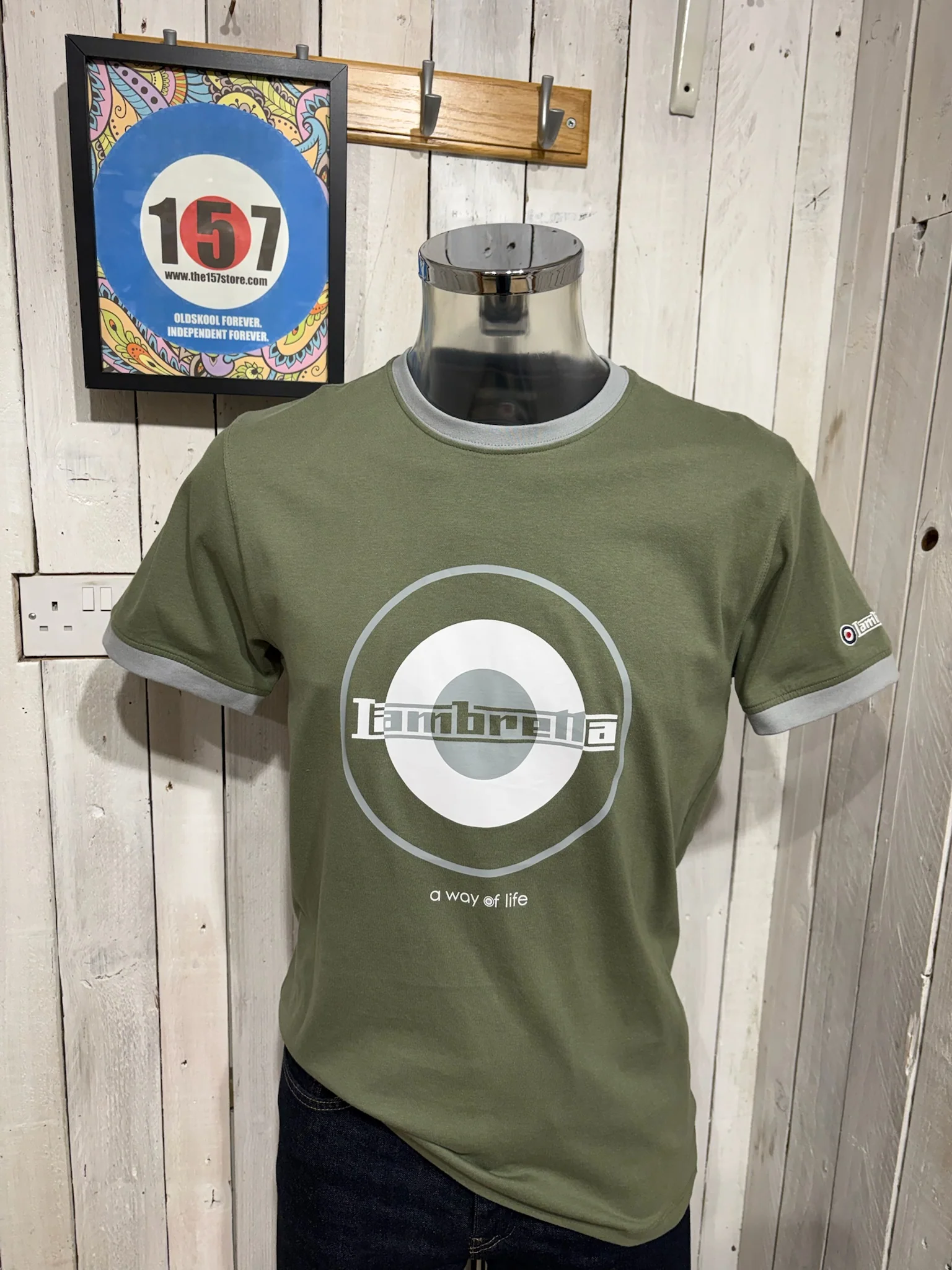 Lambretta Target Print Ringer Tee - Khaki / Grey