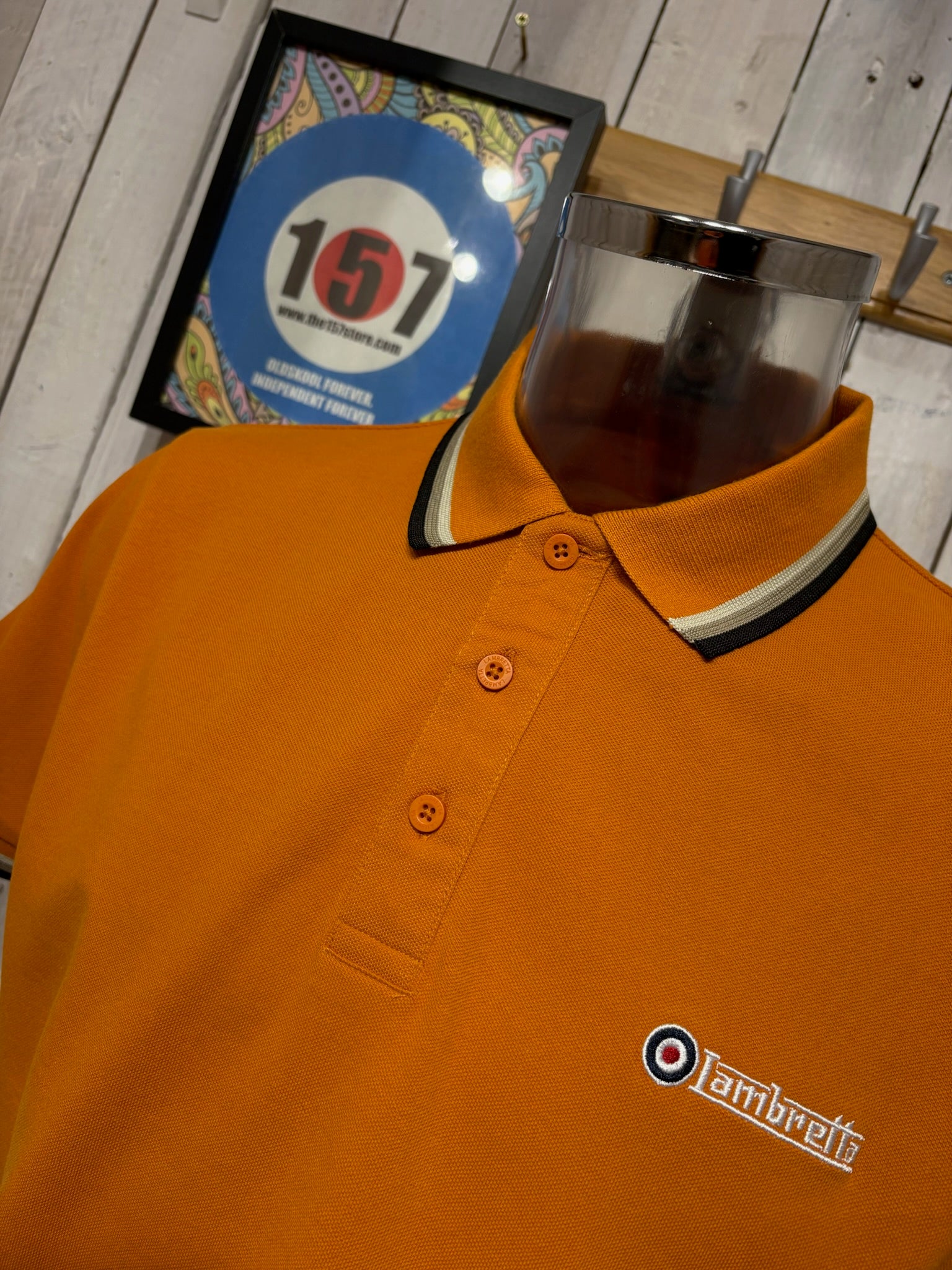 Lambretta Triple Tipped Polo - Desert Sun / Silver / Cashew / Black - Image 2