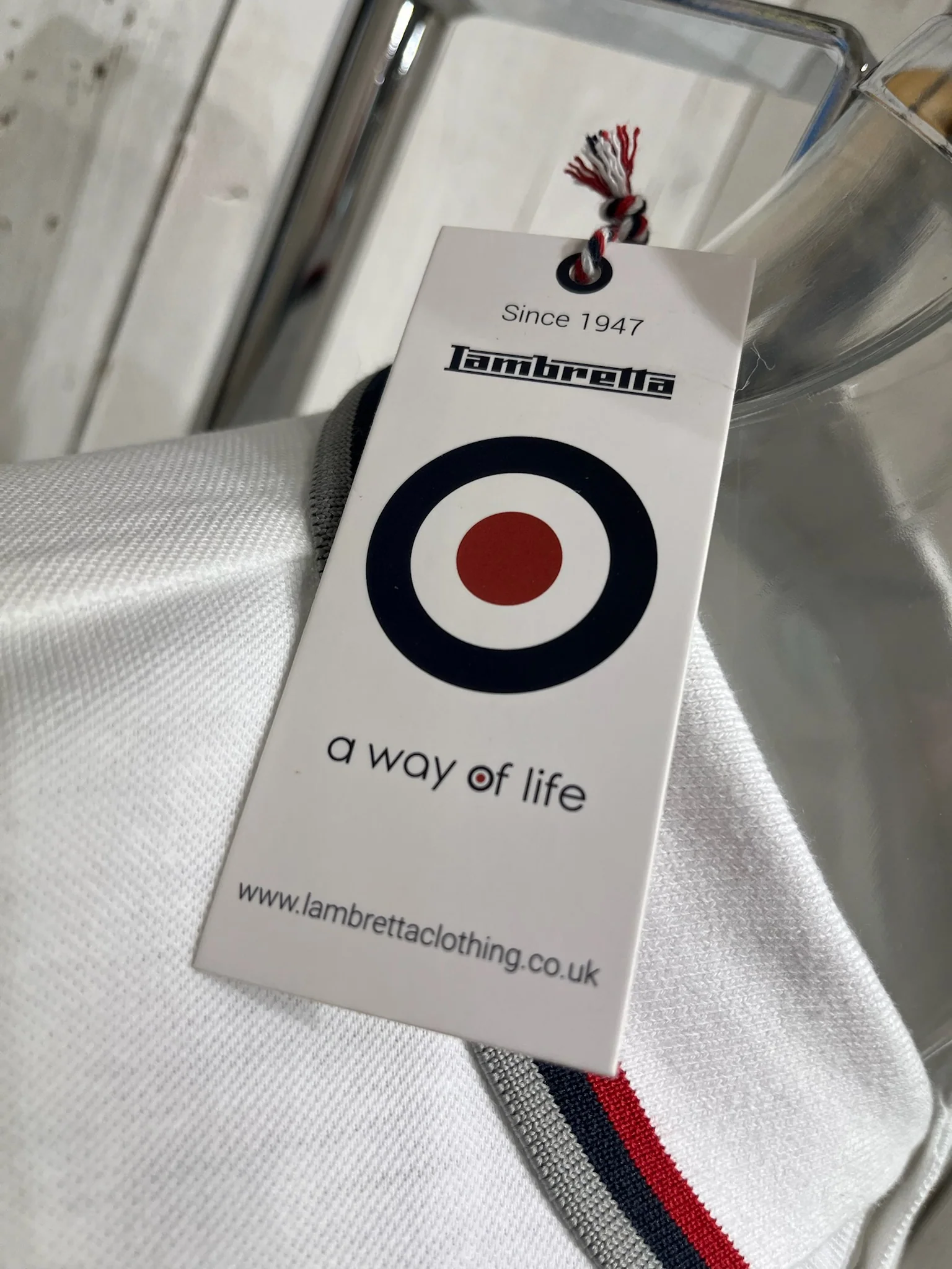 Lambretta Triple Tipped Polo - White Red Navy Grey - Image 3