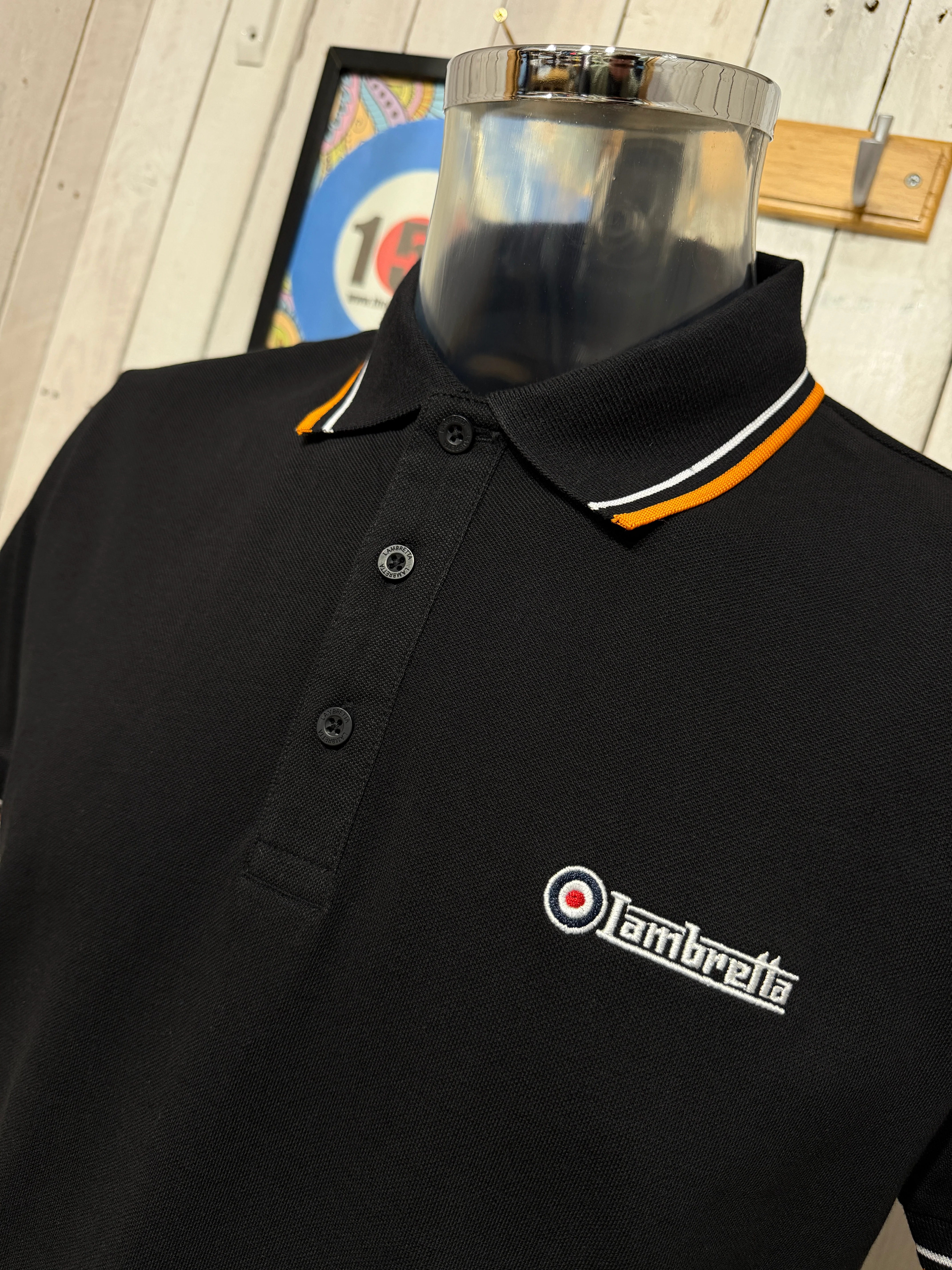 Lambretta Twin Tipped Polo - Black / White / Marmalade - Image 2