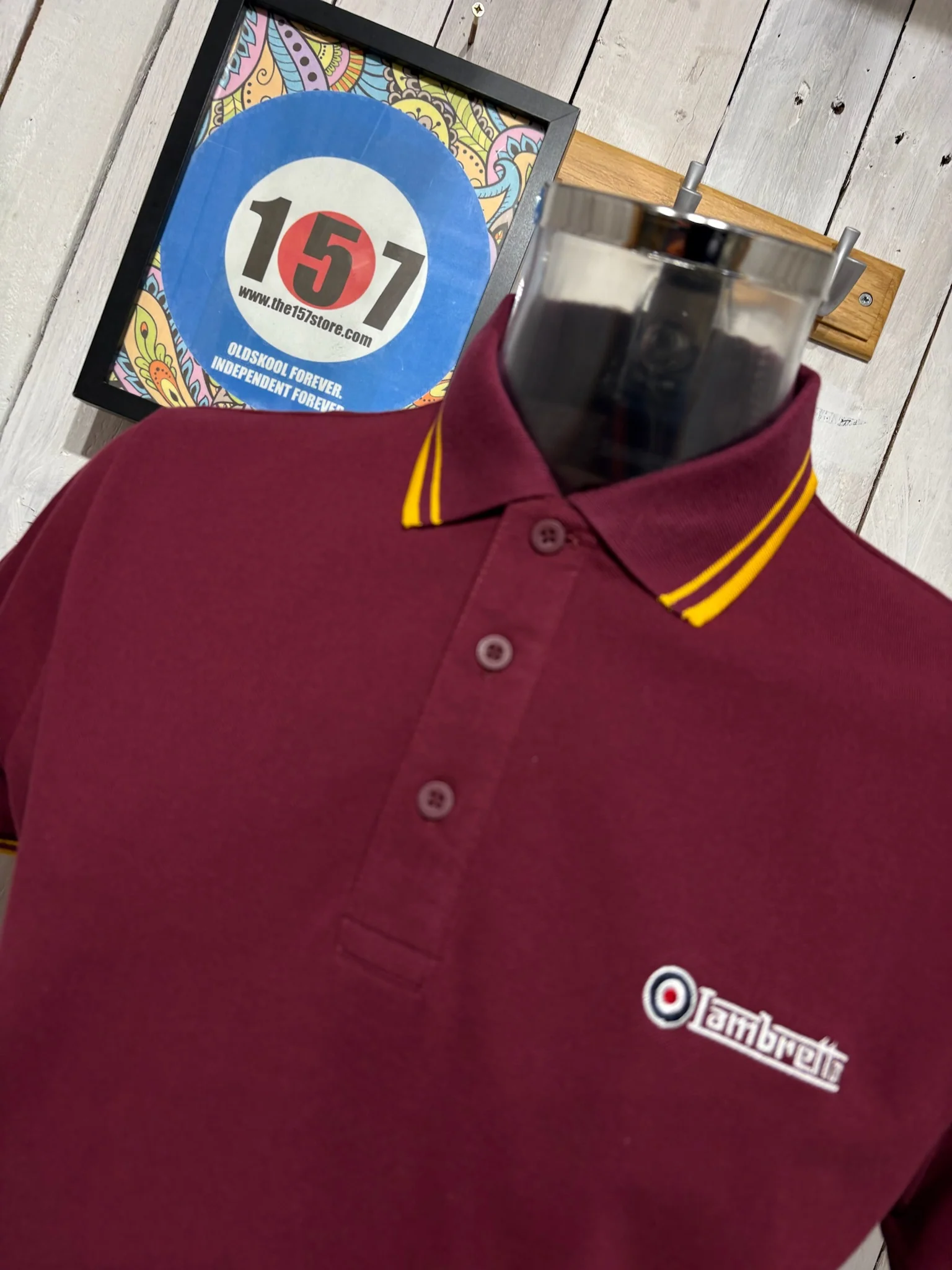 Lambretta Twin Tipped Polo - Burgundy / Gold - Image 2