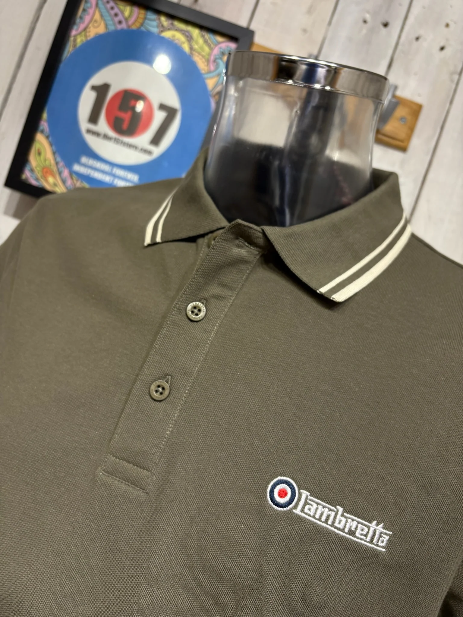 Lambretta Twin Tipped Polo - Khaki / Oatmeal / cashew - Image 3