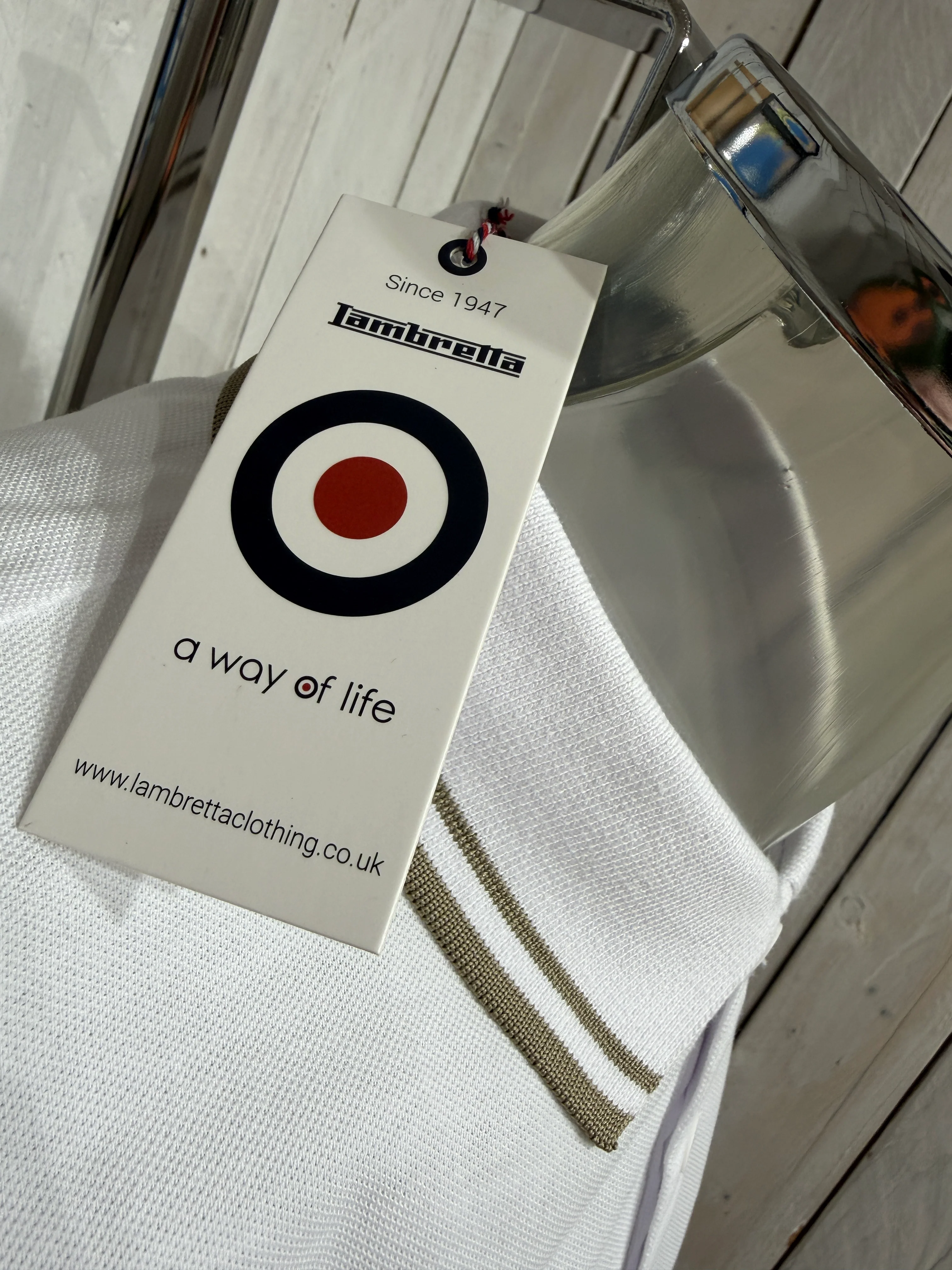 Lambretta Twin Tipped Polo - White / Cashew - Image 2
