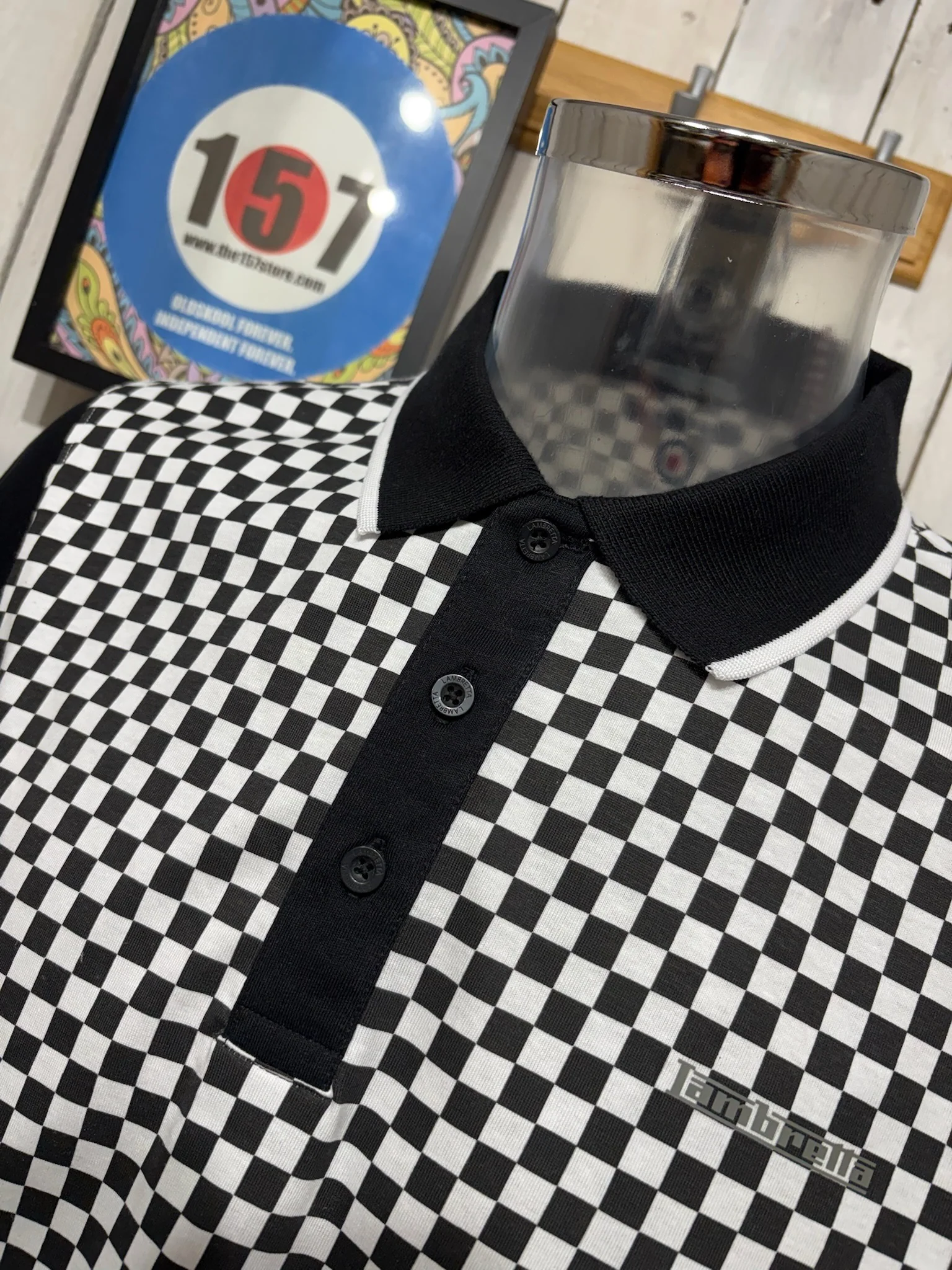Lambretta Two-Tone AOP Polo - Black/White - Image 2