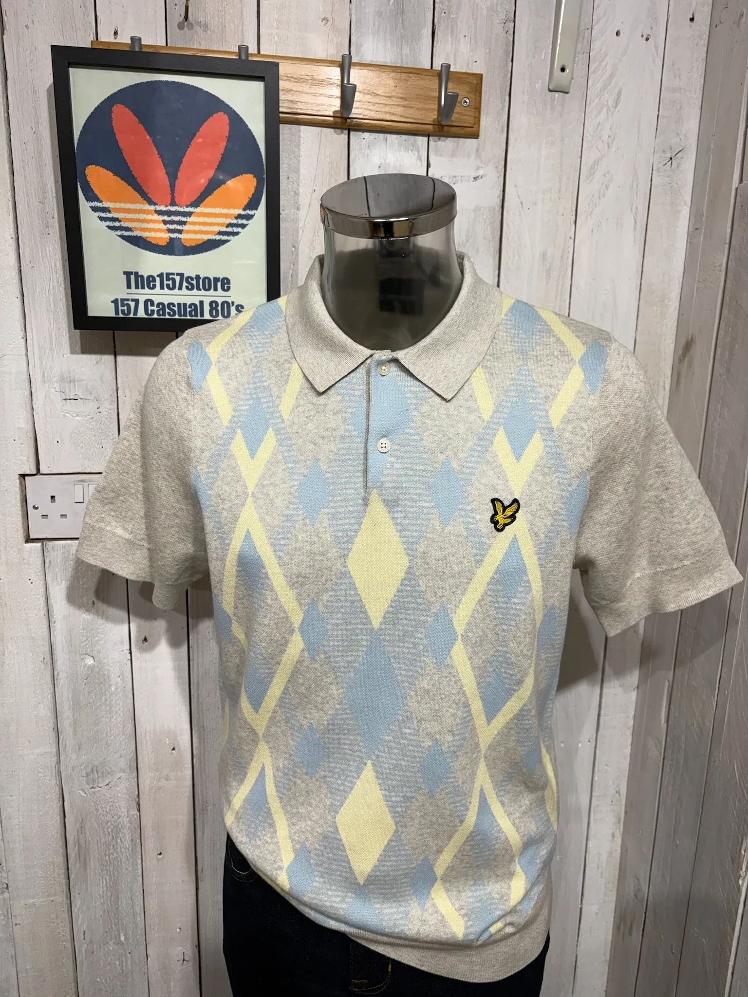 Lyle & Scott Cotton Argyle Short Sleeve Knitted Polo - LightGreyMarl/Opalblue