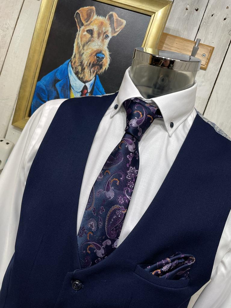 Marc Darcy Paisley-Backed Waistcoat - Navy - Image 3
