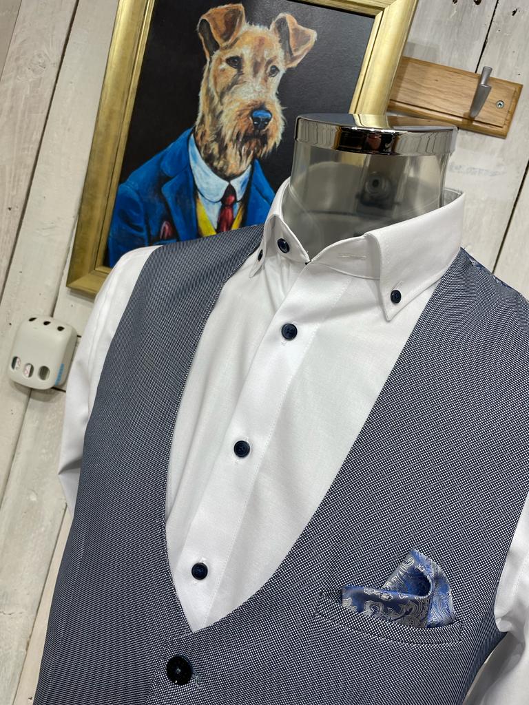 Marc Darcy Weave Waistcoat - Blue Grey - Image 3