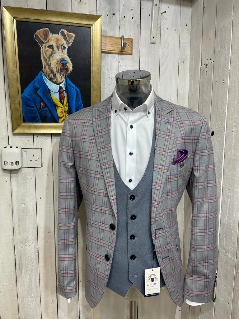 Marc Darcy Weave Waistcoat - Blue Grey - Image 4