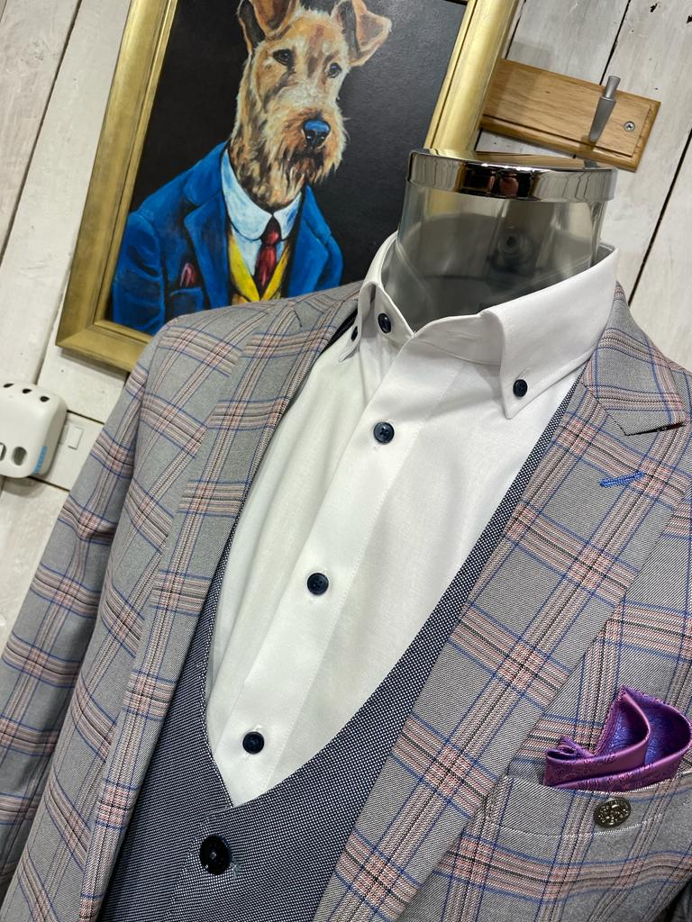 Marc Darcy Weave Waistcoat - Blue Grey - Image 5