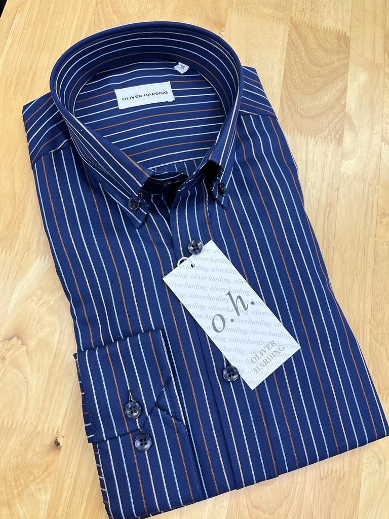 Oliver Harding Pinstripe Shirt - Navy - Image 4