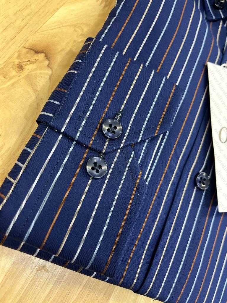 Oliver Harding Pinstripe Shirt - Navy - Image 5