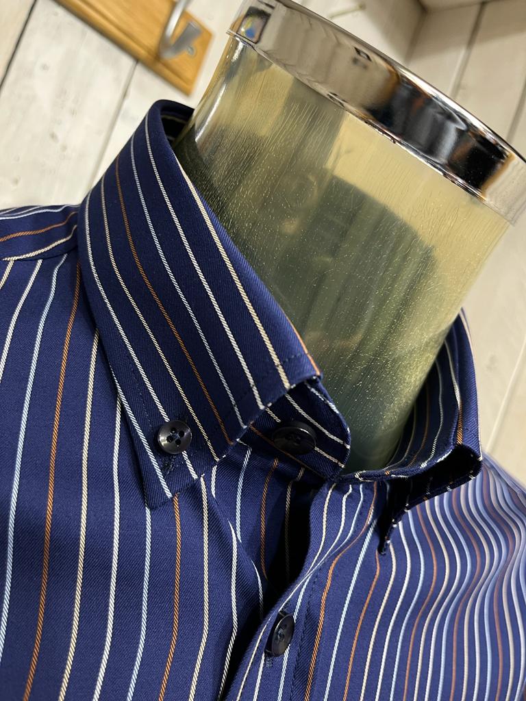 Oliver Harding Pinstripe Shirt - Navy - Image 6