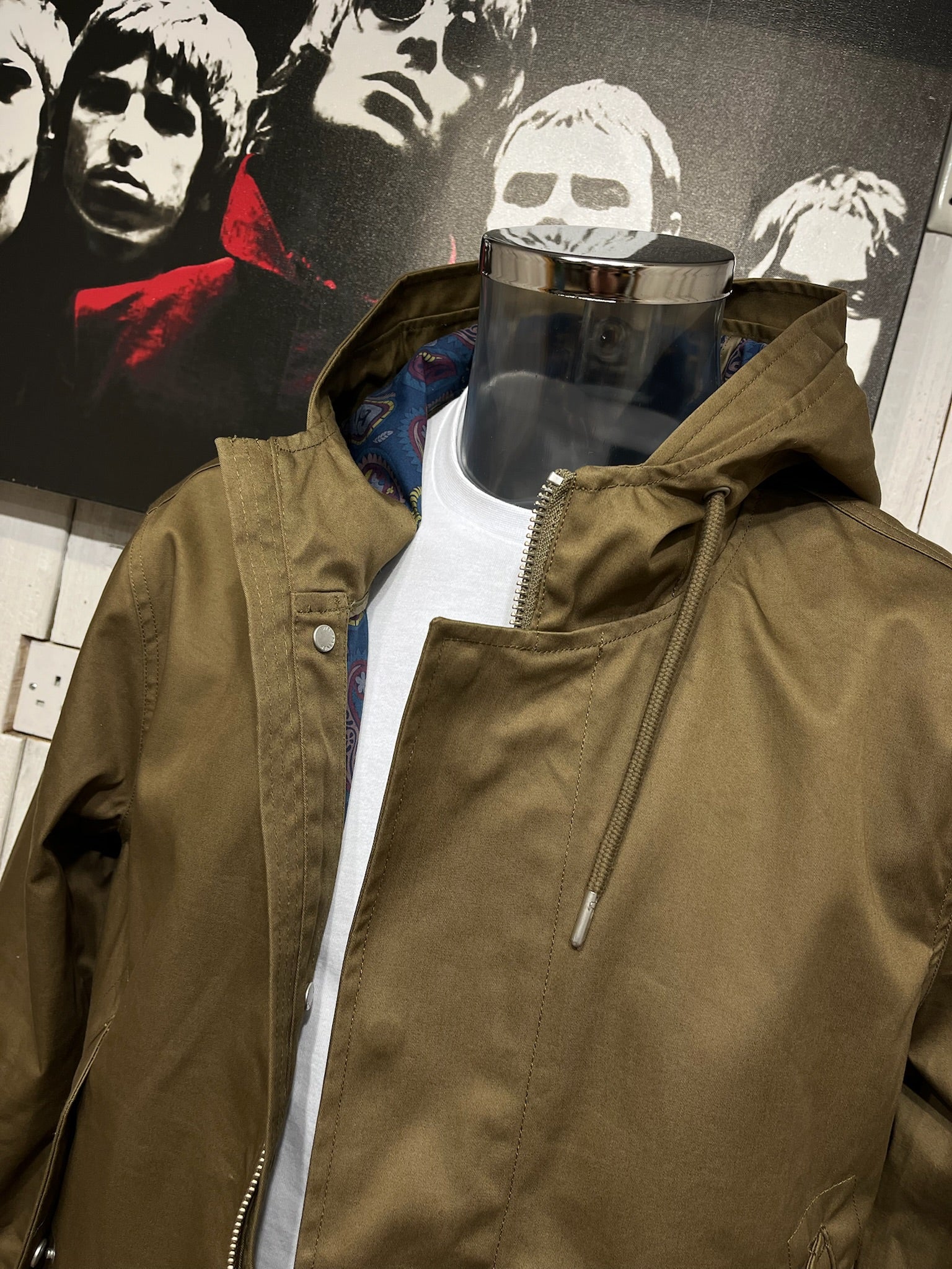 Pretty Green Bonded Parka - Khaki (Paisley Lined) - Image 7