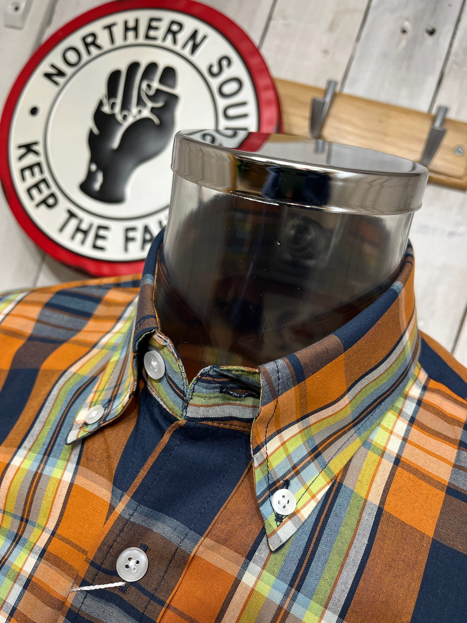 Relco Check Shirt - NEW SS26 - Navy / Orange - Image 2
