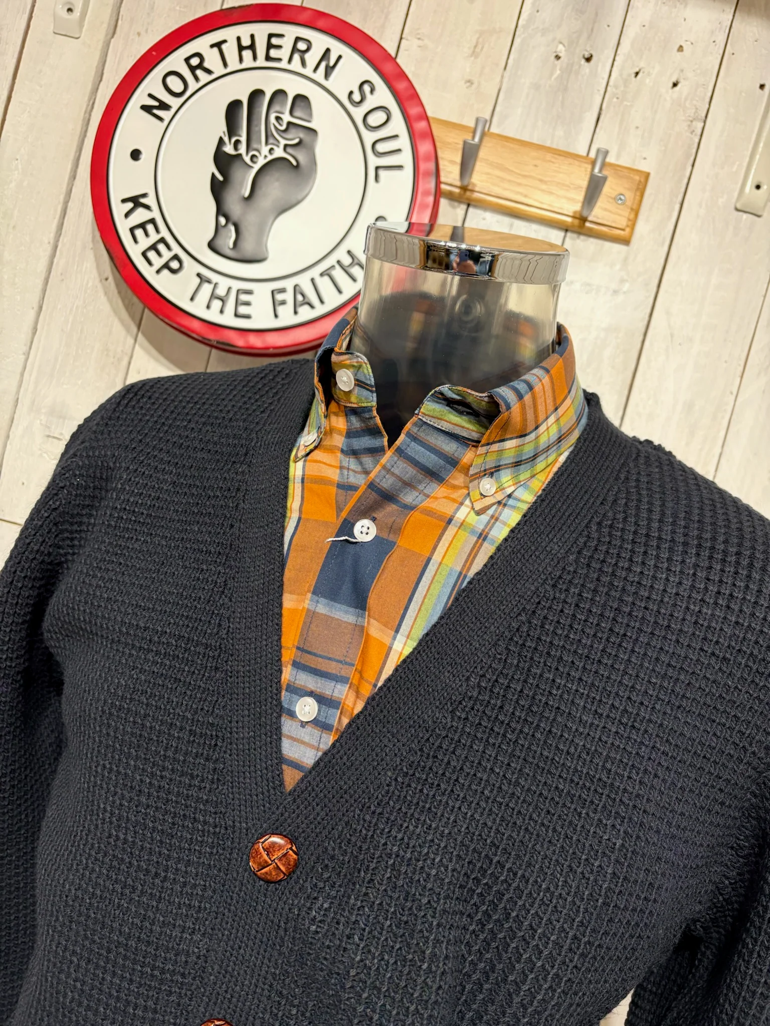 Relco Original Waffle Knit Cardigan - Navy - Image 2