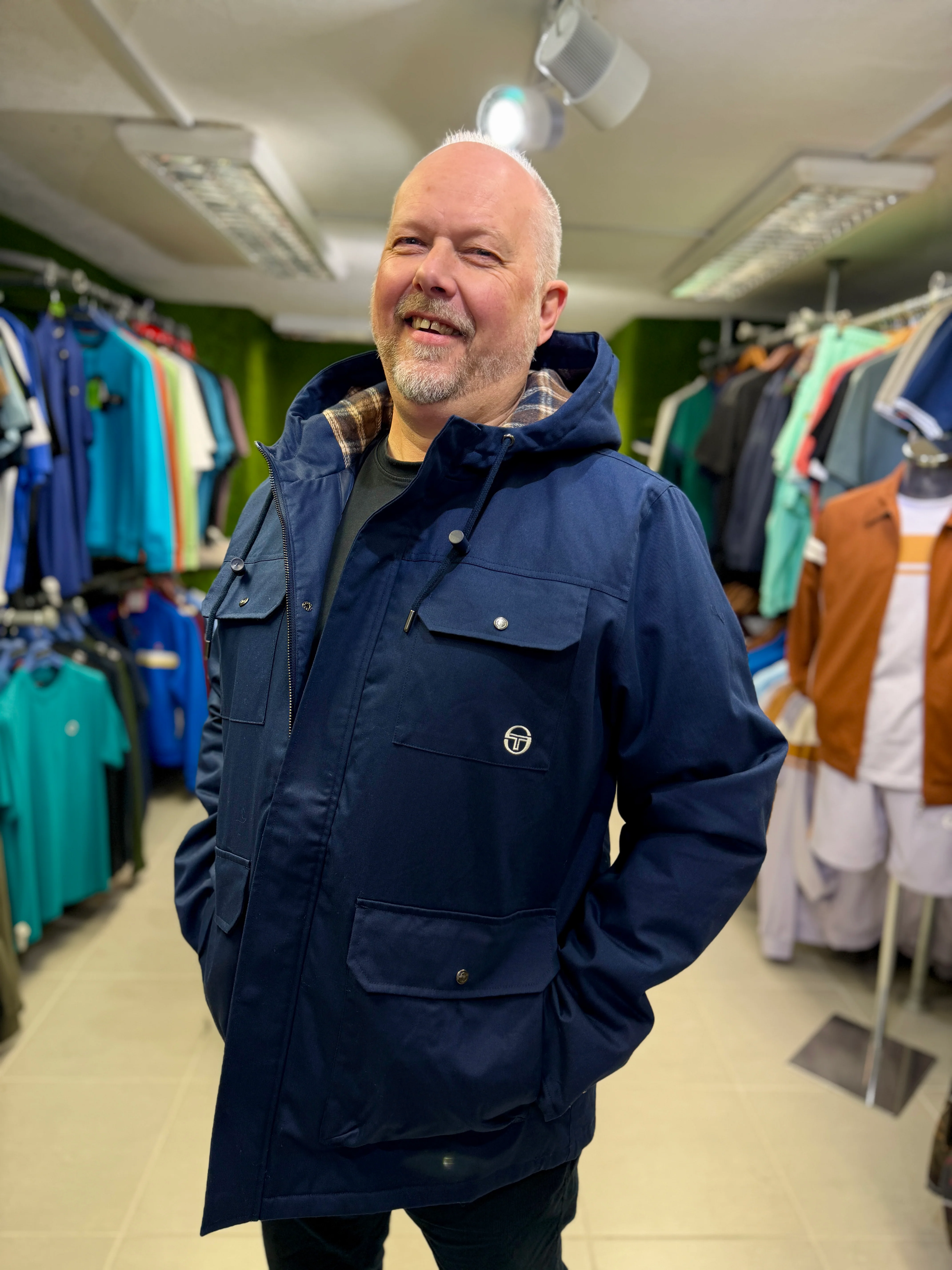 Sergio Tacchini Weaver Field Jacket - Maritime Blue (Check Hood) - Image 2