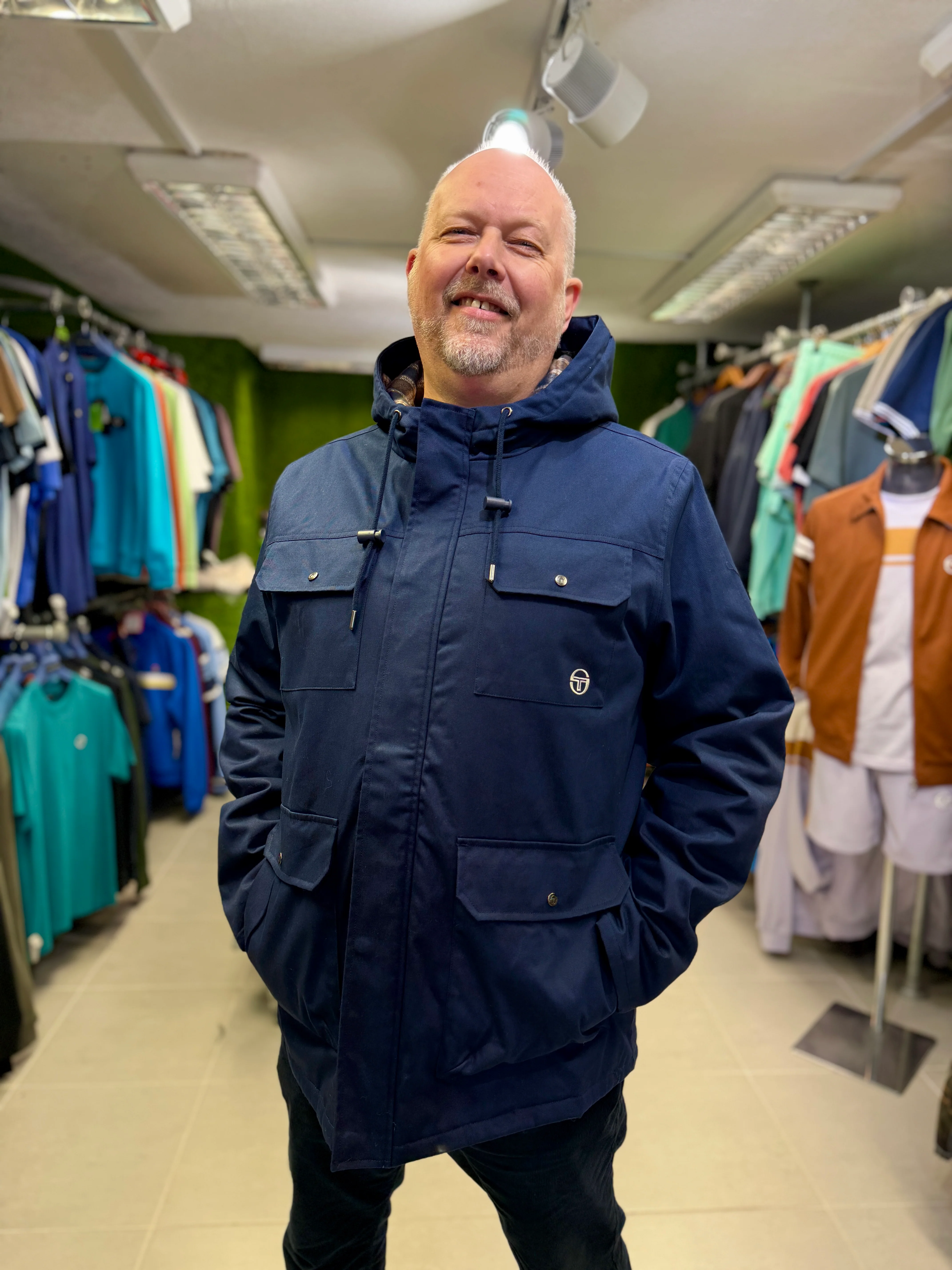 Sergio Tacchini Weaver Field Jacket - Maritime Blue (Check Hood) - Image 3