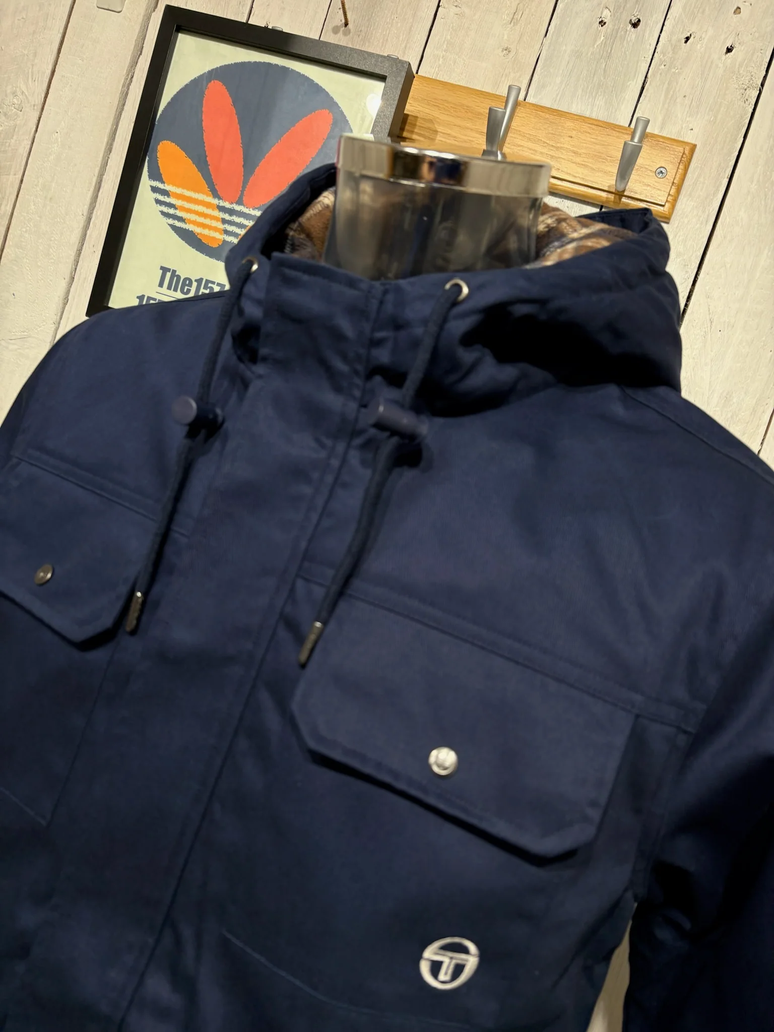 Sergio Tacchini Weaver Field Jacket - Maritime Blue (Check Hood) - Image 5