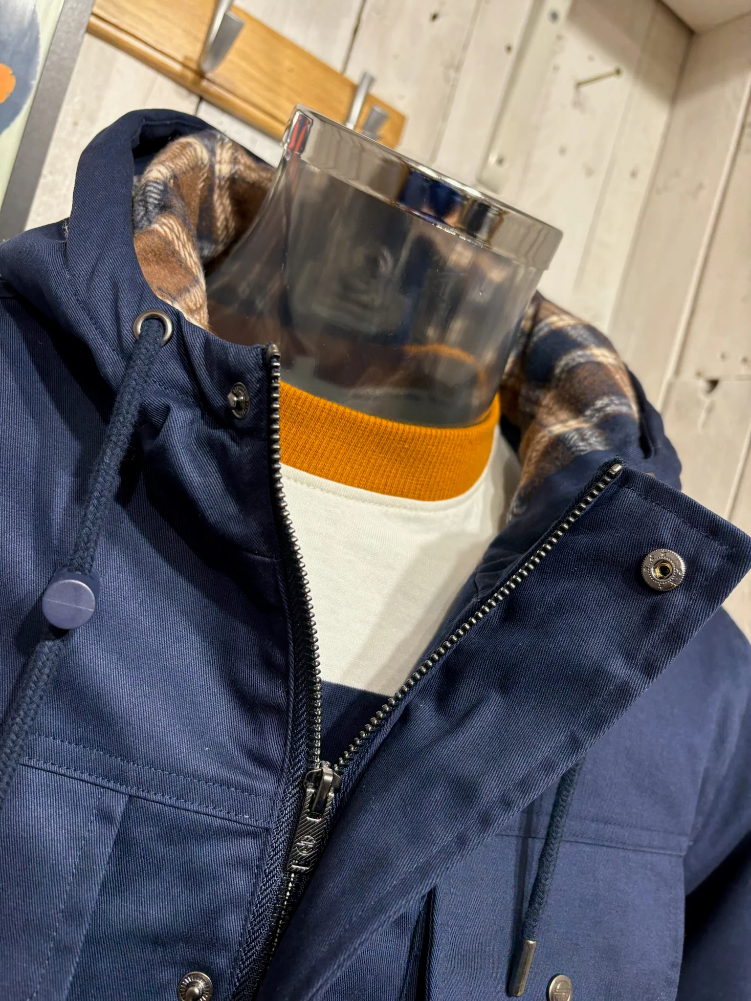 Sergio Tacchini Weaver Field Jacket - Maritime Blue (Check Hood) - Image 7