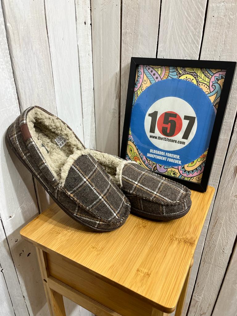 Swaledale Check Slippers - Brown - Image 3