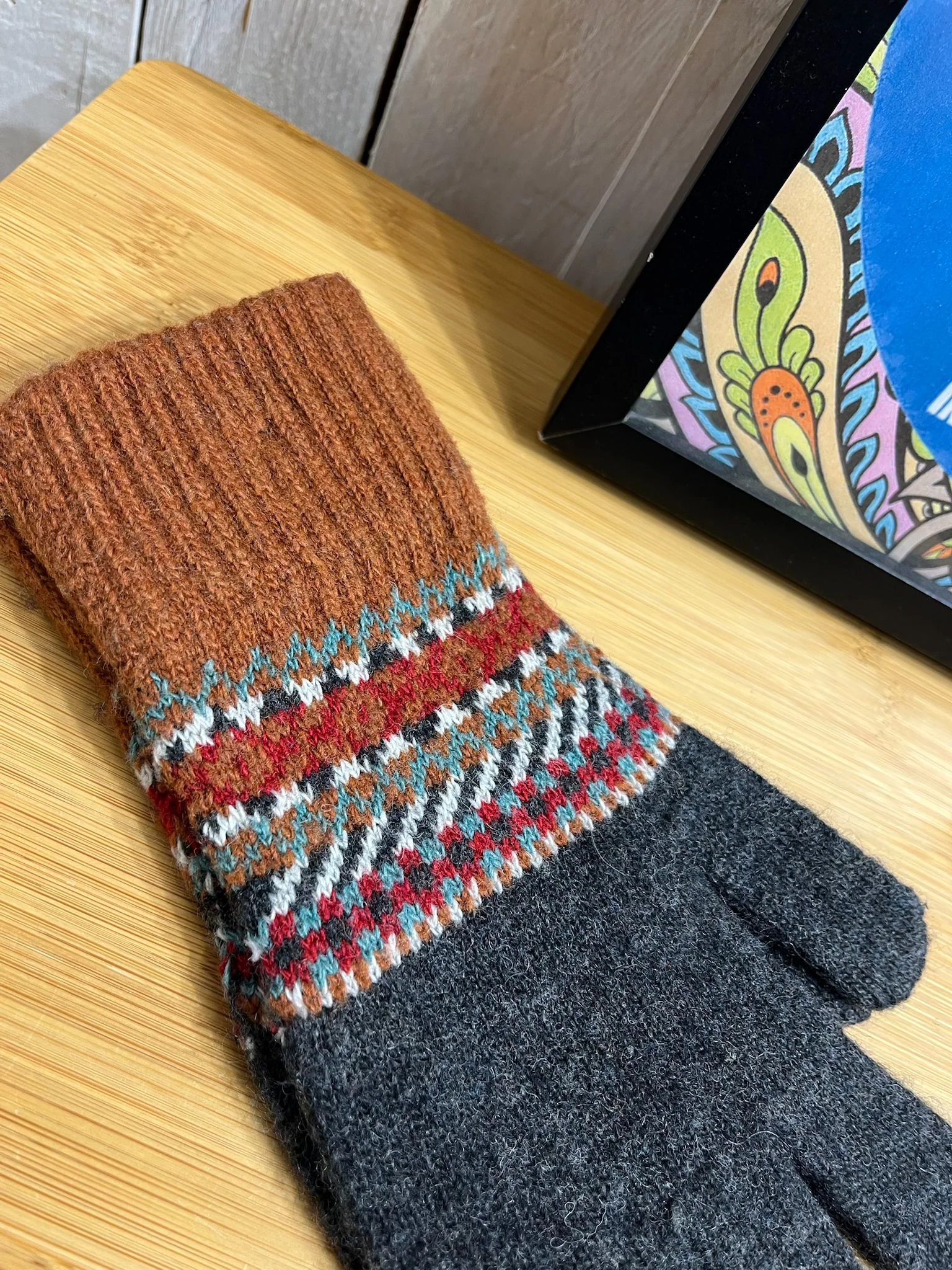 The Norway Wool Gloves - Charcoal / Auburn - Image 2