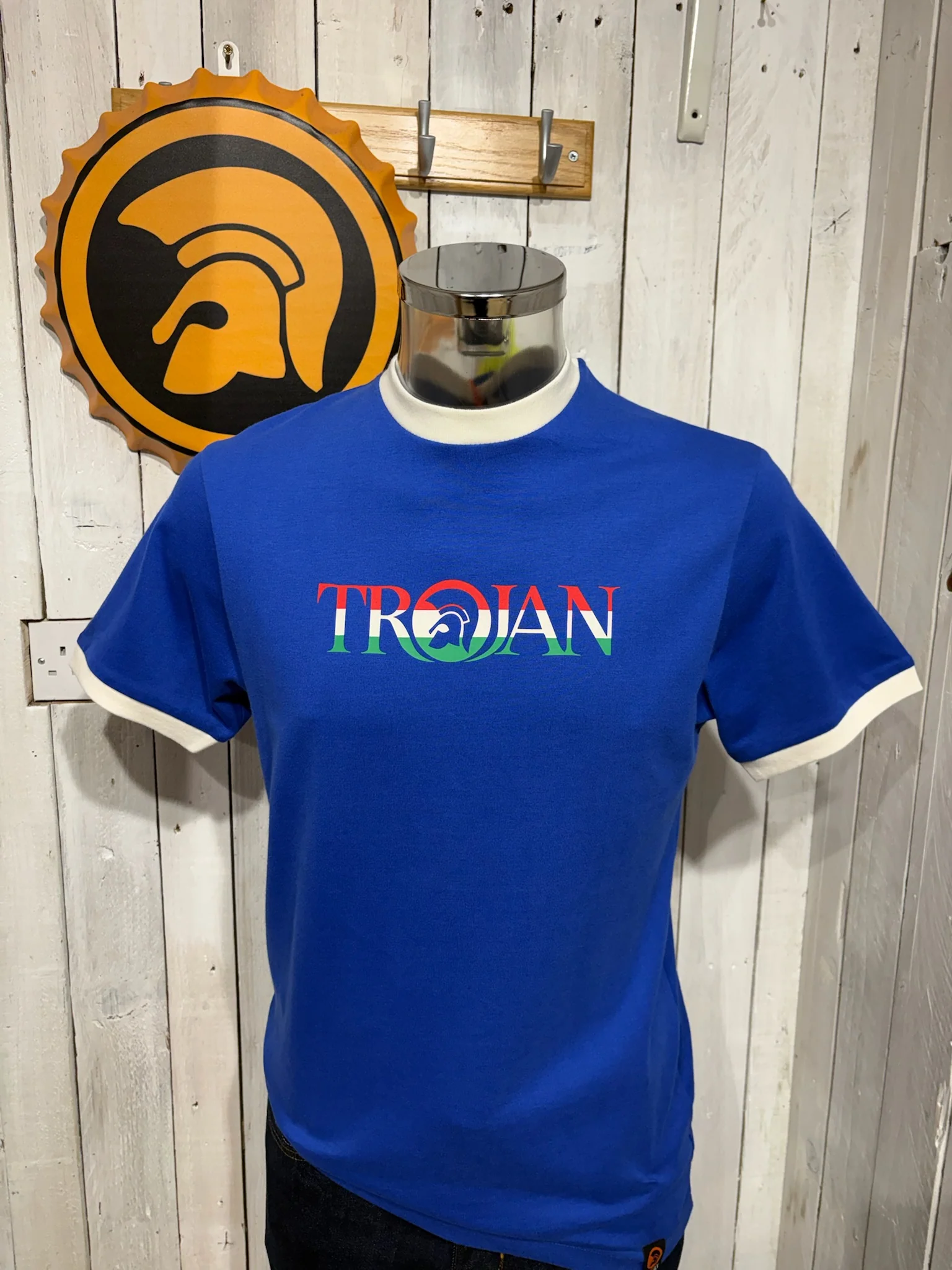 Trojan Italia Script Logo Ringer Tee - Cobalt