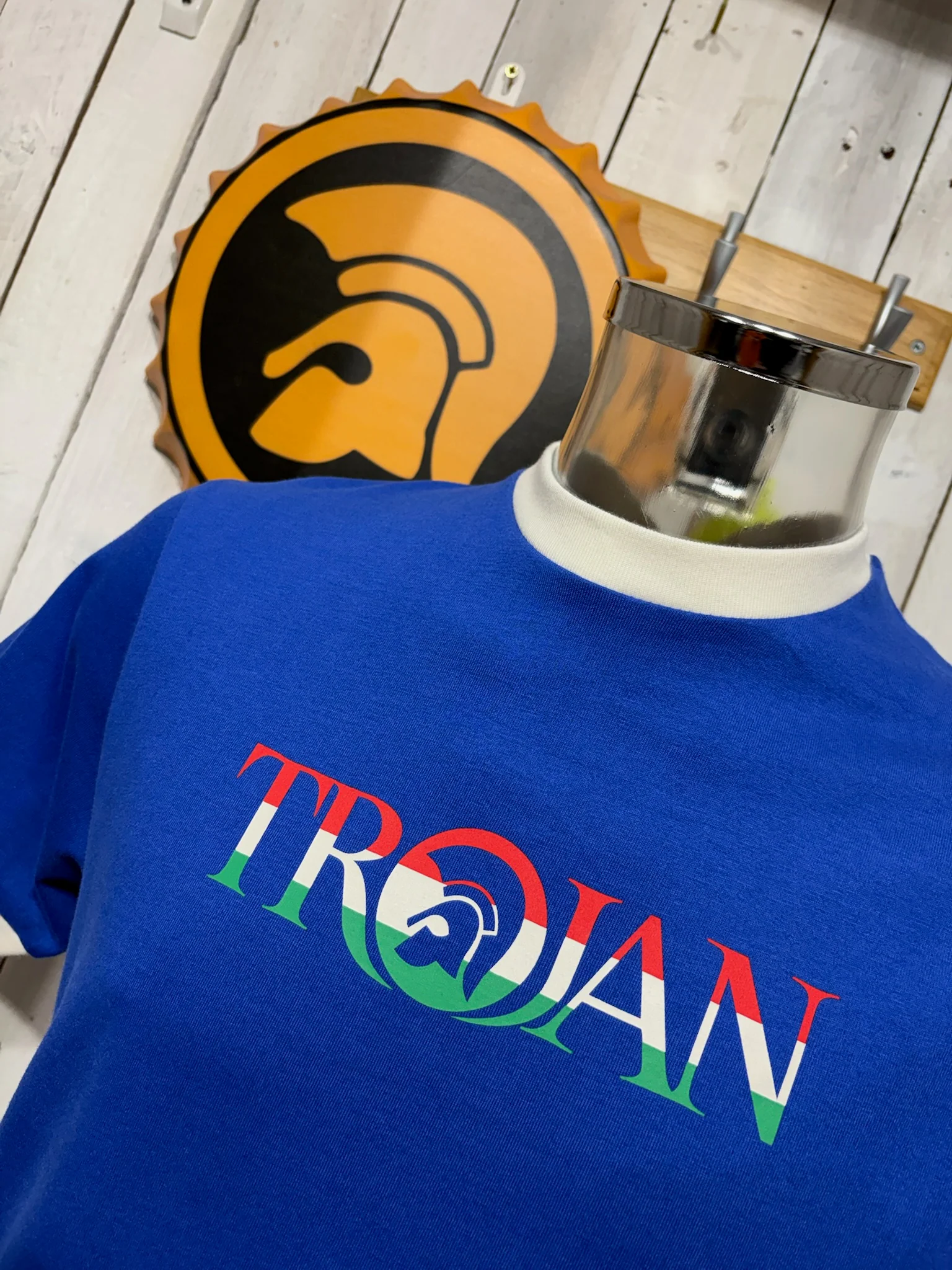 Trojan Italia Script Logo Ringer Tee - Cobalt - Image 2