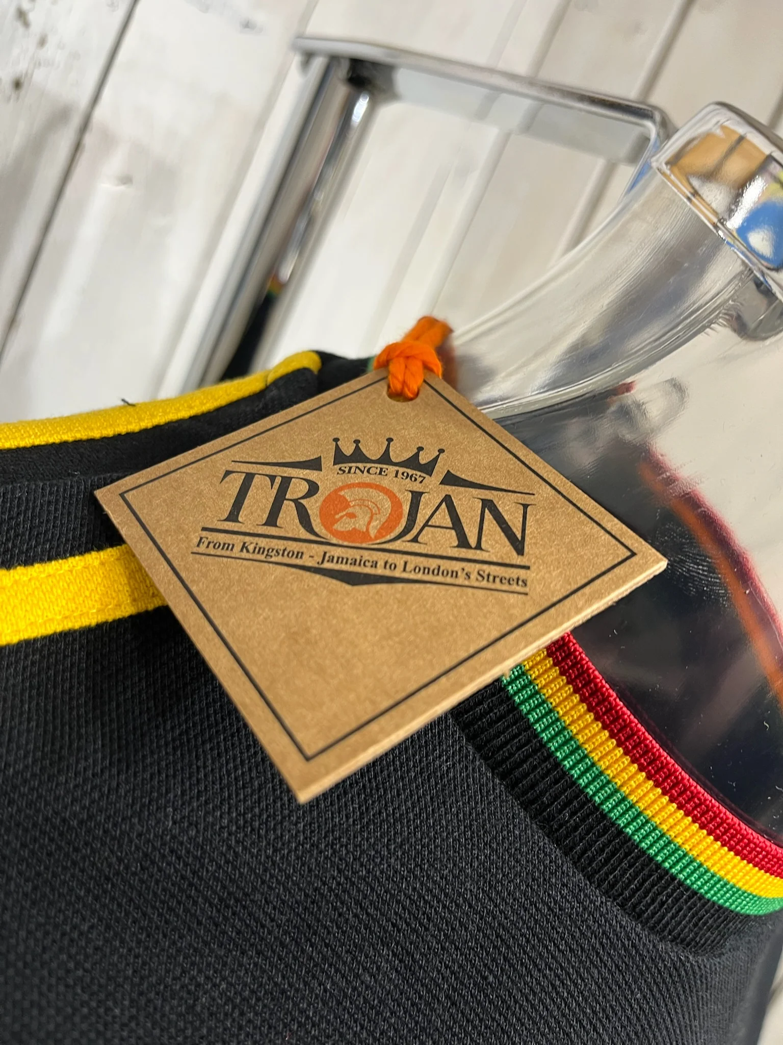Trojan Pique Shoulder Stripe Tee - Black / Jamaica - Image 3