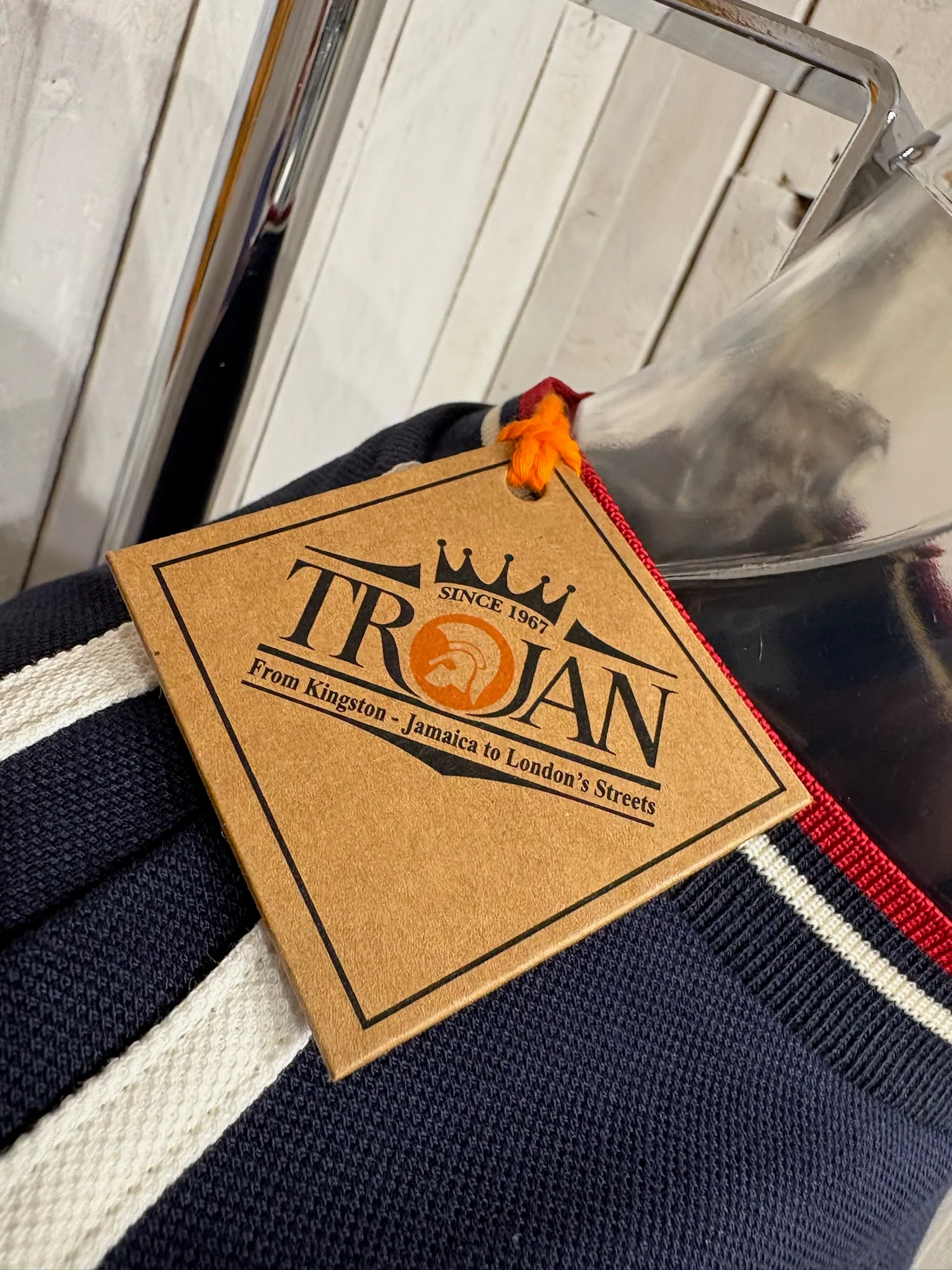 Trojan Pique Shoulder Stripe Tee - Navy/White/Red - Image 3